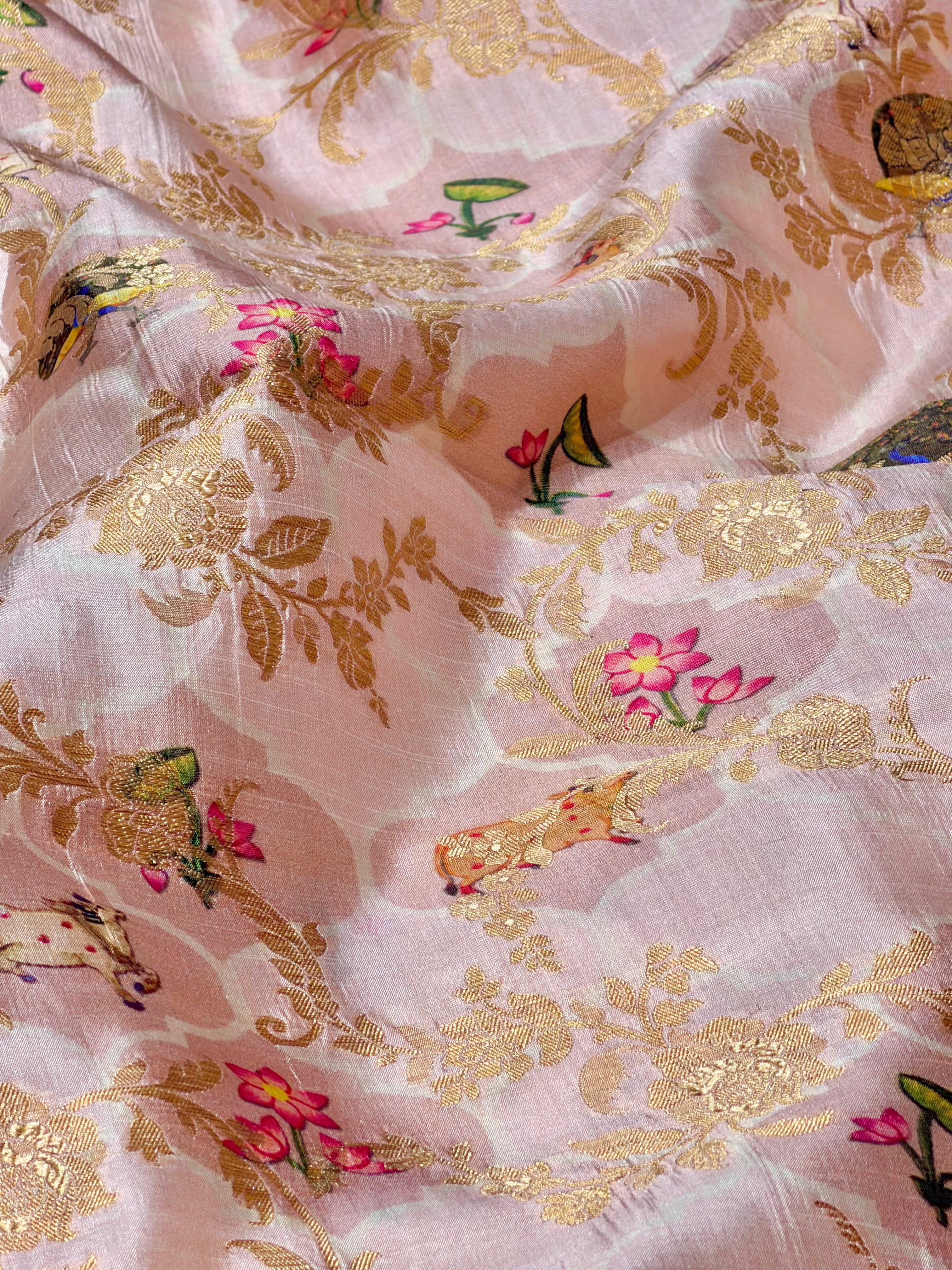 Blush Pink Soft Silk with Pichhwai Pattern