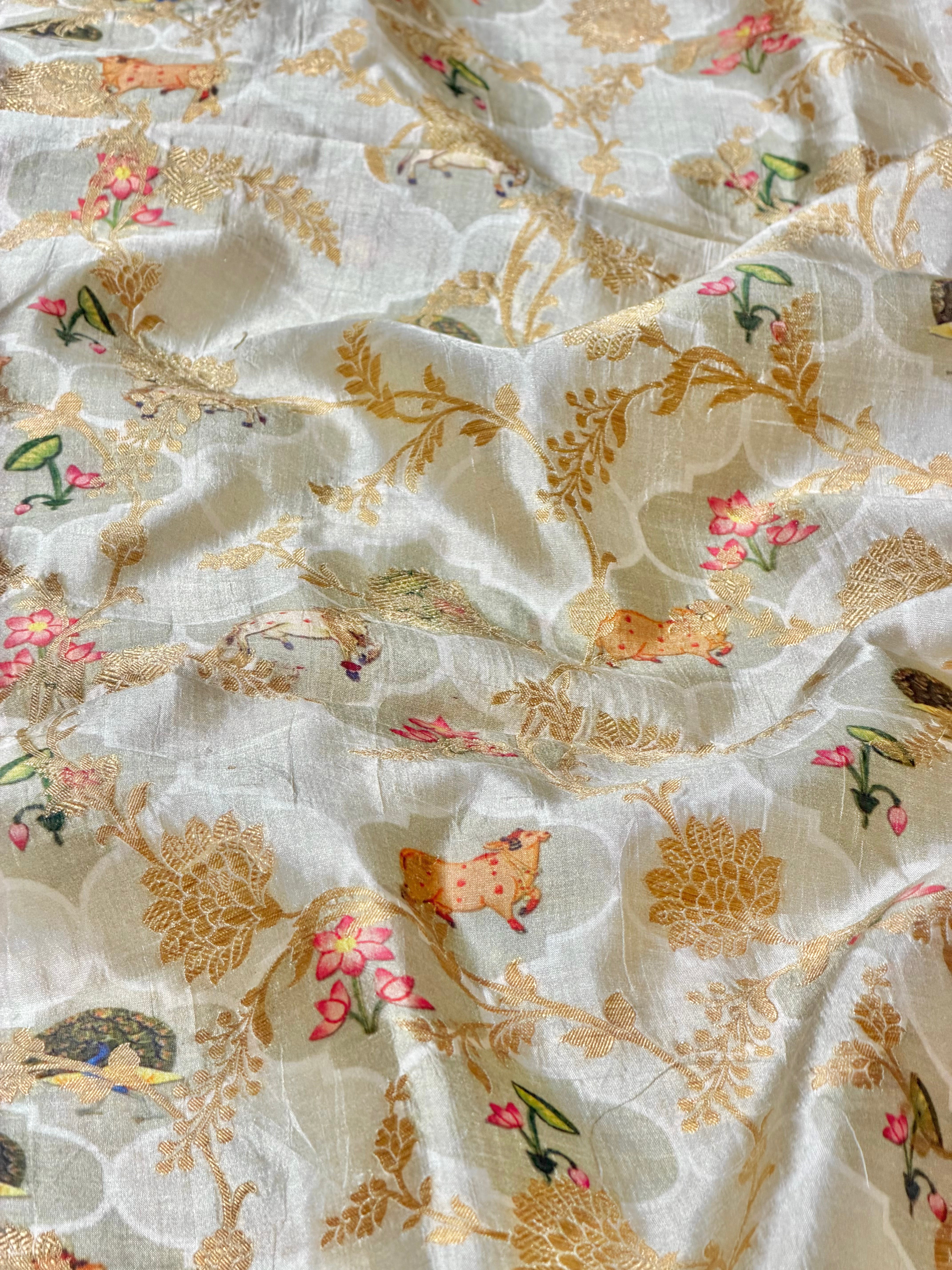 Honey Beige  Soft Silk with Pichhwai Pattern