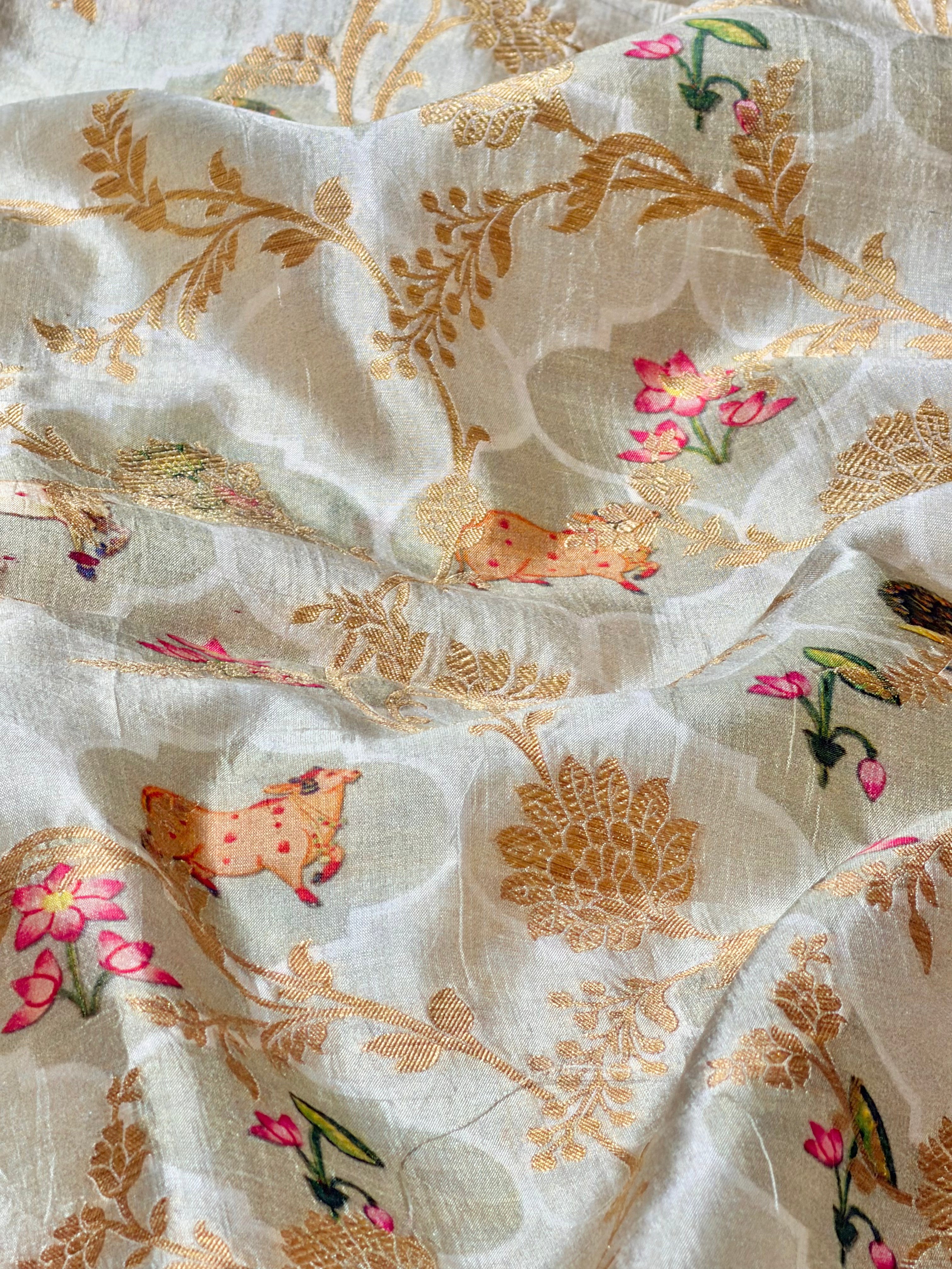 Honey Beige  Soft Silk with Pichhwai Pattern
