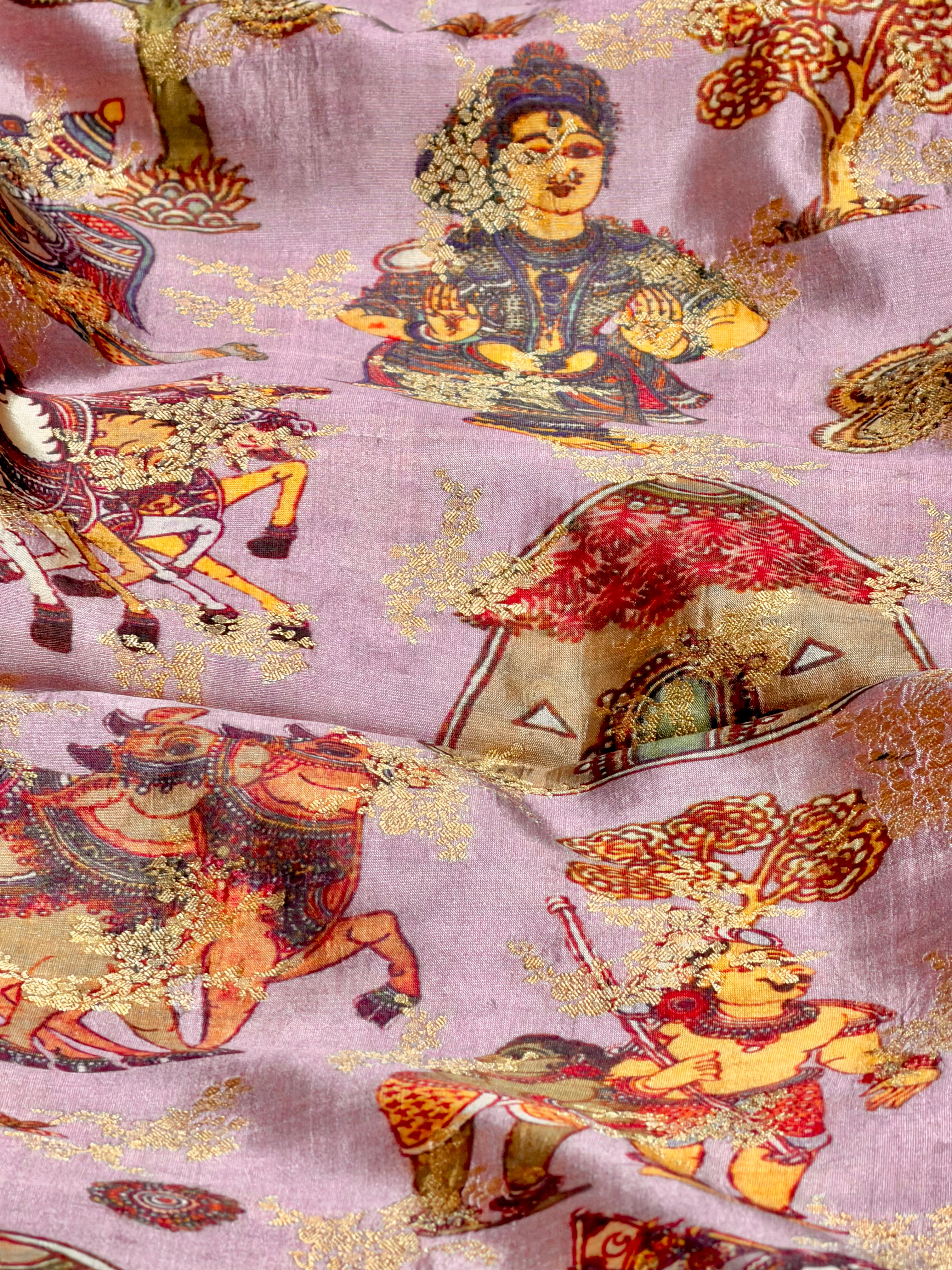 Onion Pink Pure Soft Silk Fabric With Pichhwai Traditional Pattern