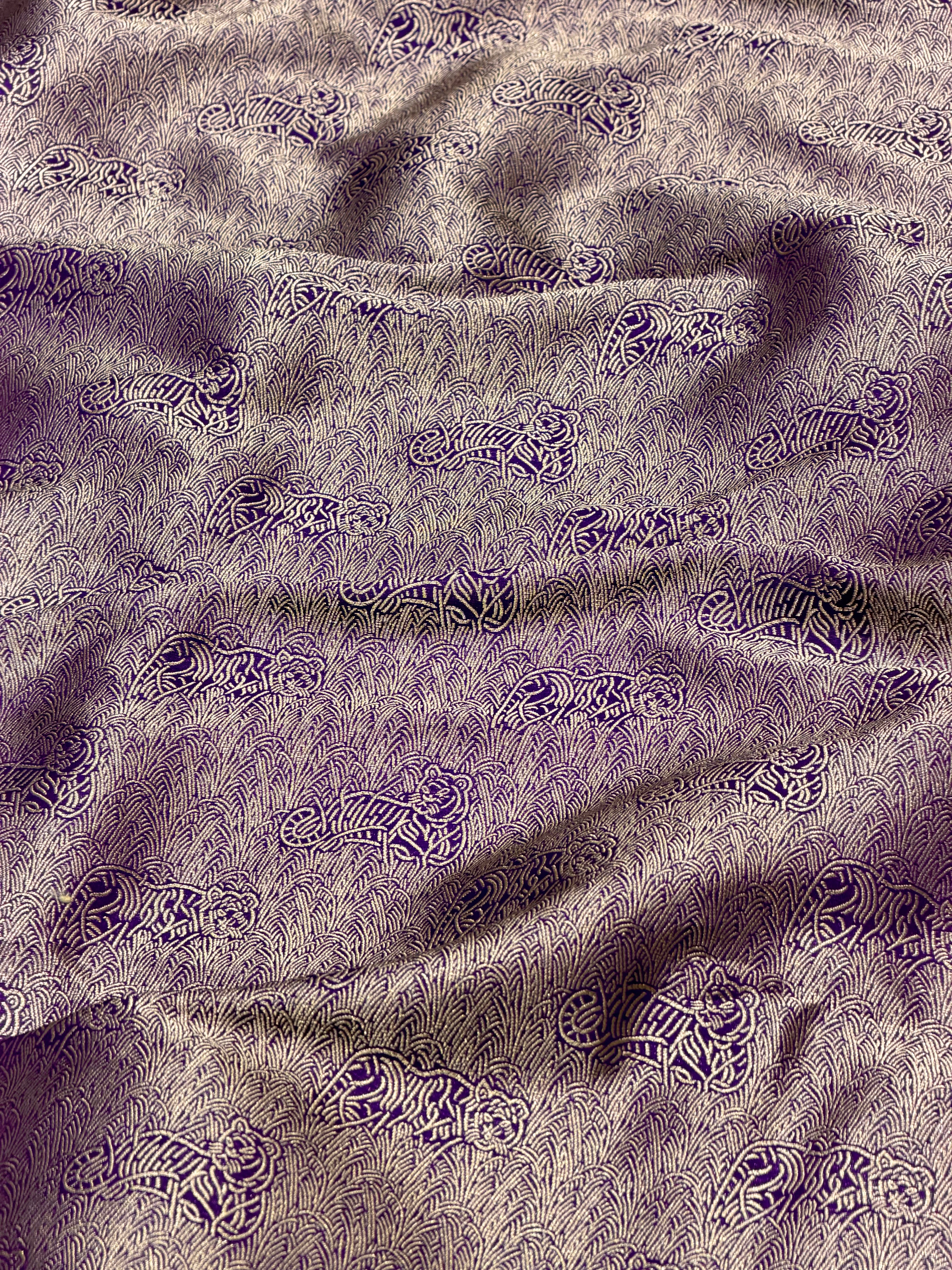 Purple Brocade Katan Silk Handloom Fabric