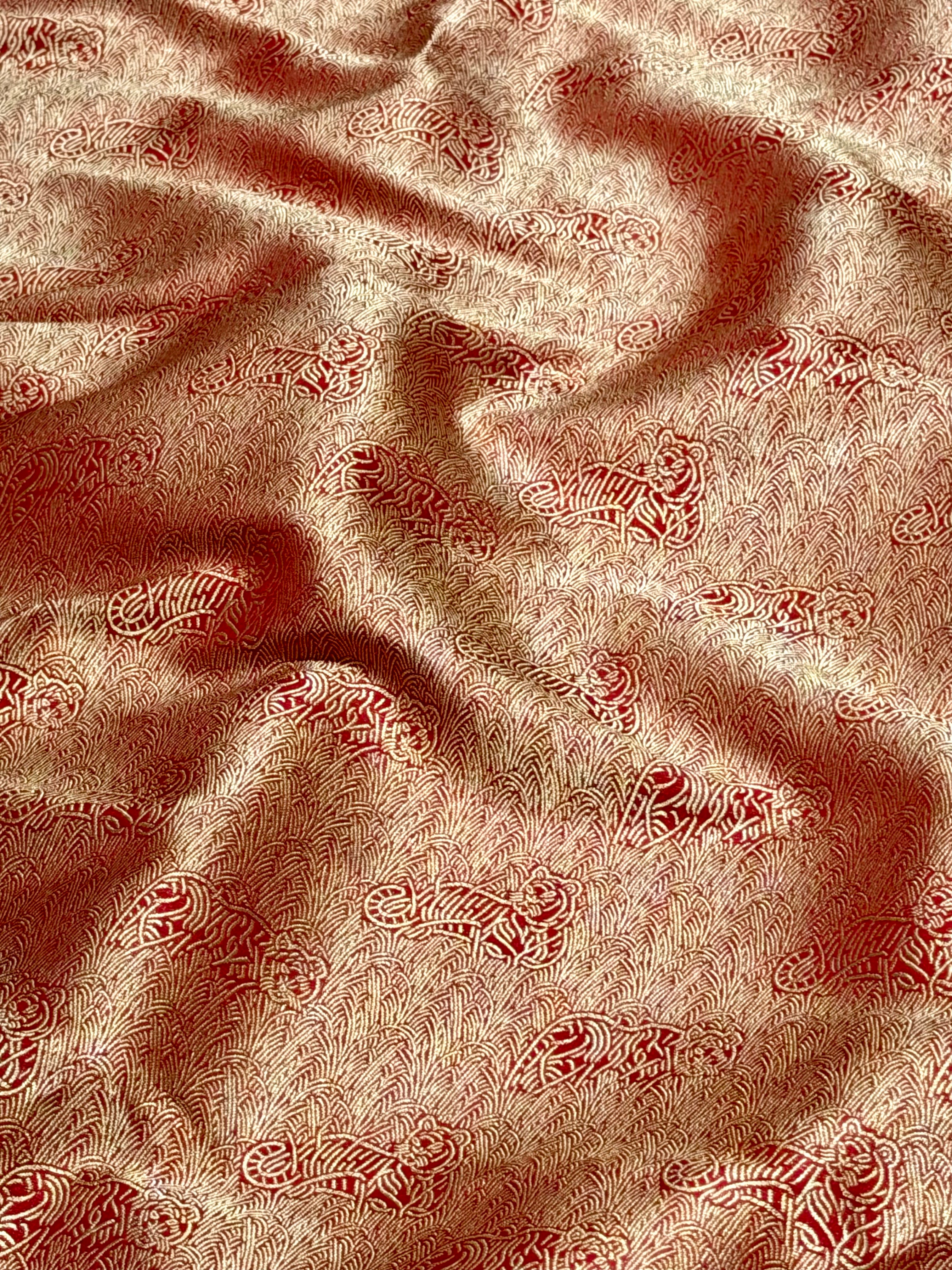 Red Brocade Katan Silk Handloom Fabric