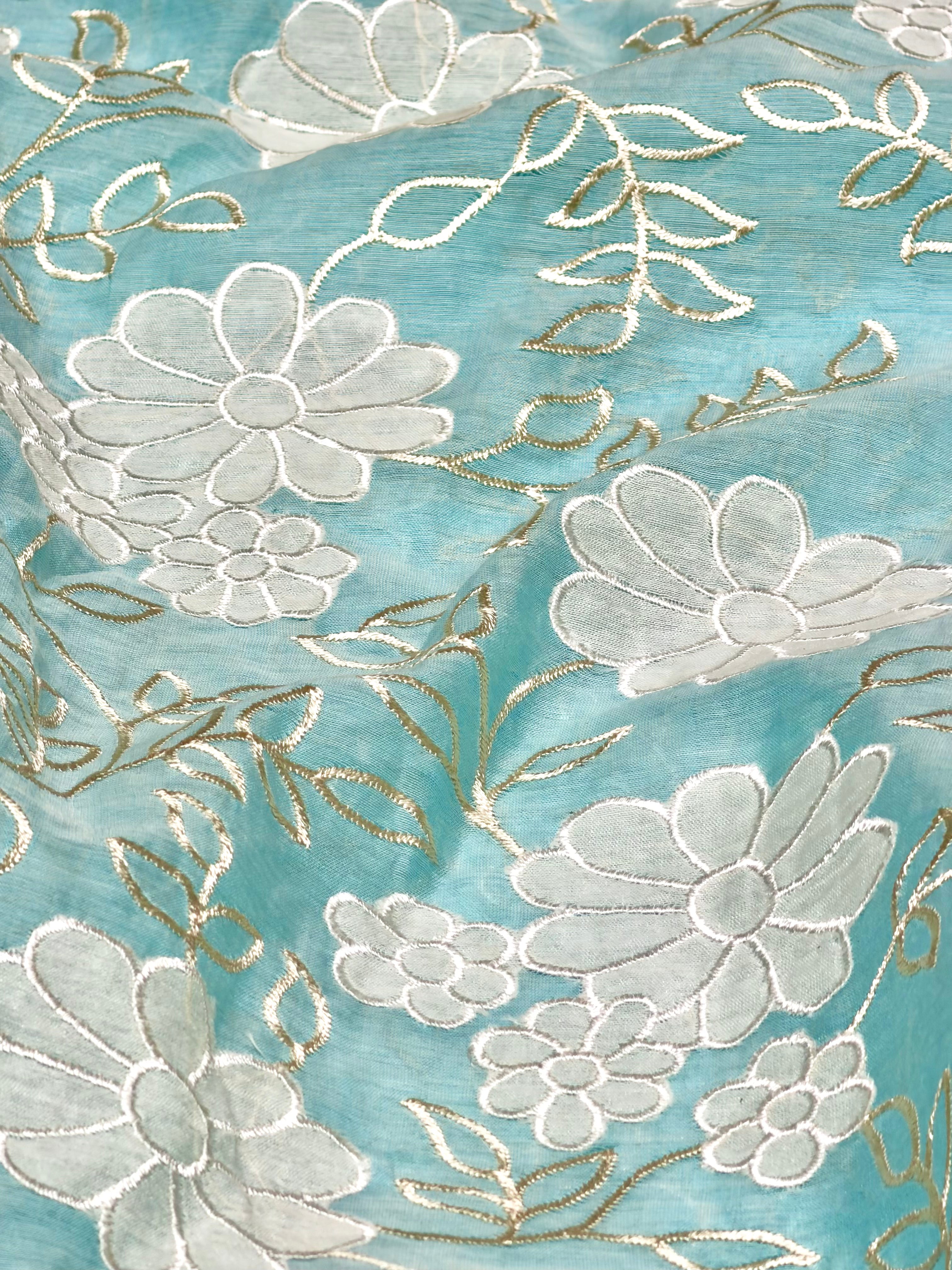 Light Blue Mul Fabric With Appliqué Work