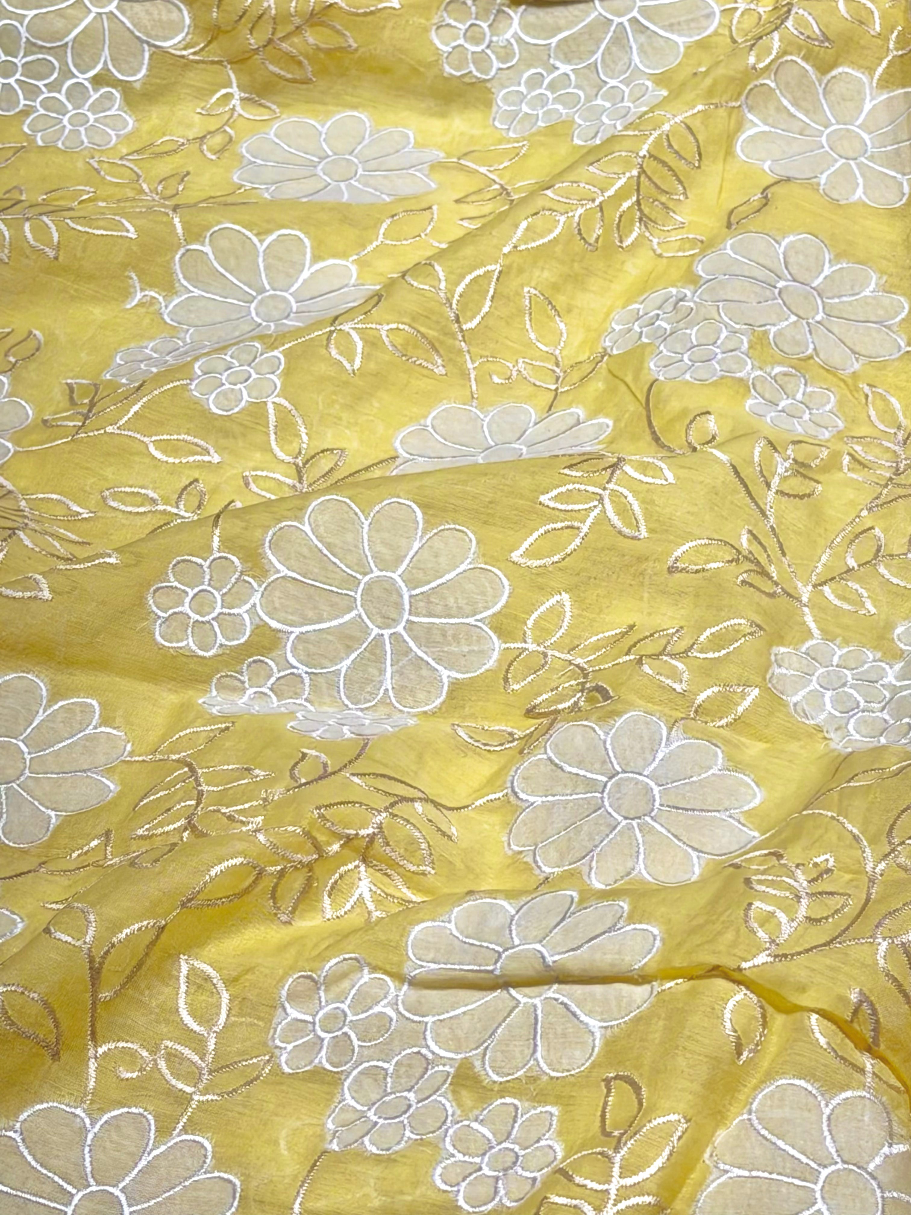 Yellow Mul Fabric With Appliqué Work