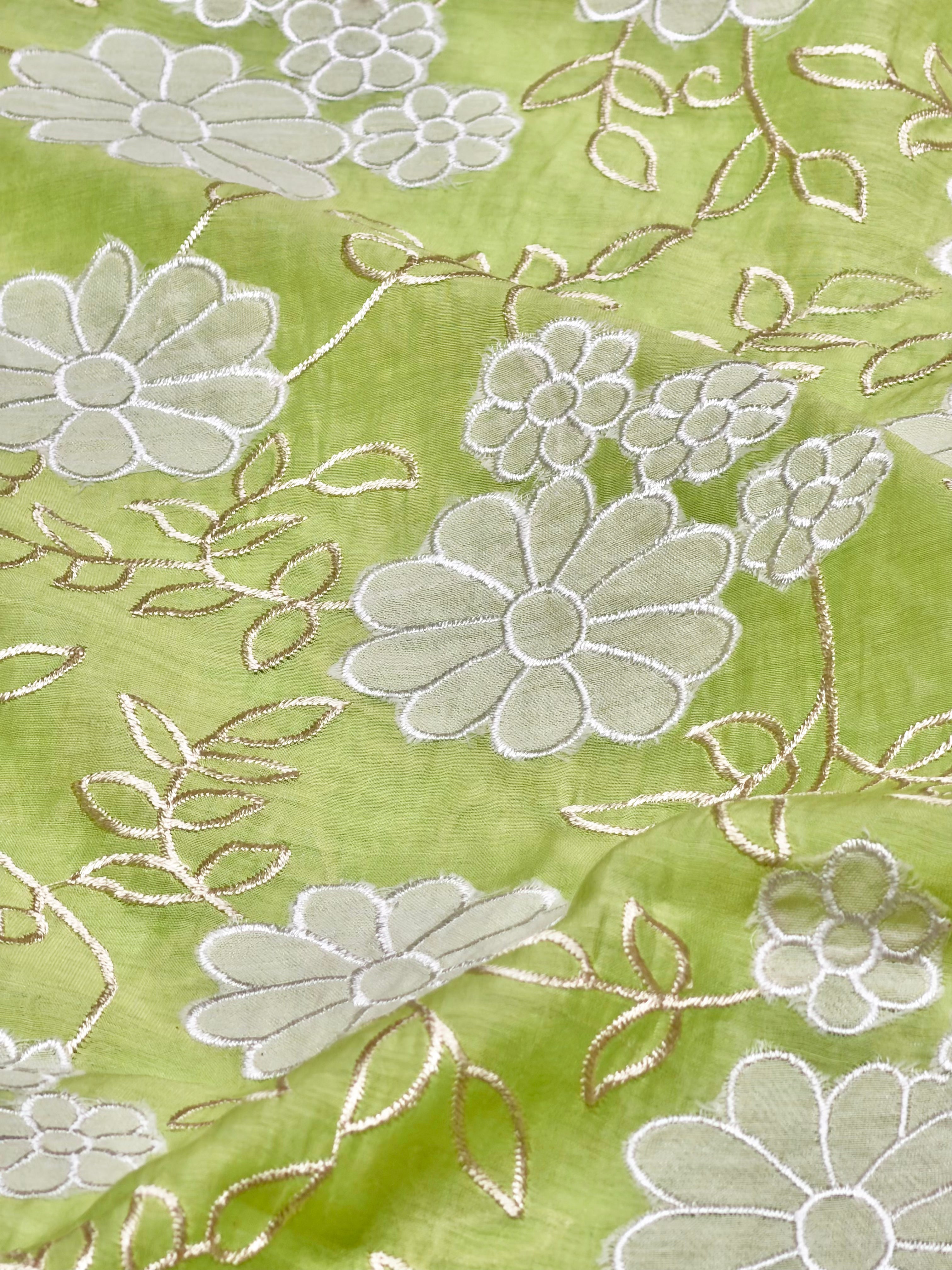 Light Green Mul Fabric With Appliqué Work