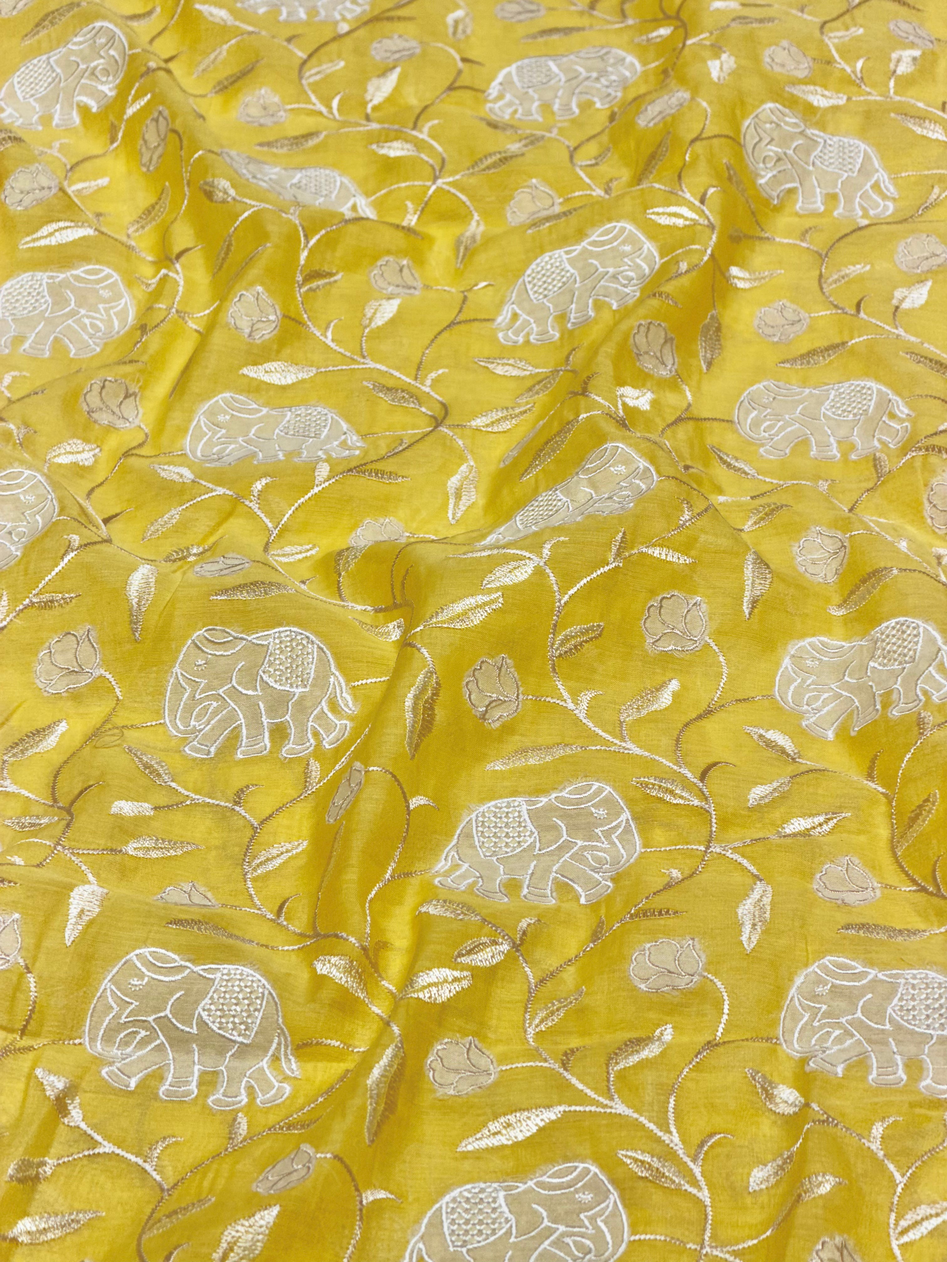 Bright Yellow Mul Fabric With Appliqué Work