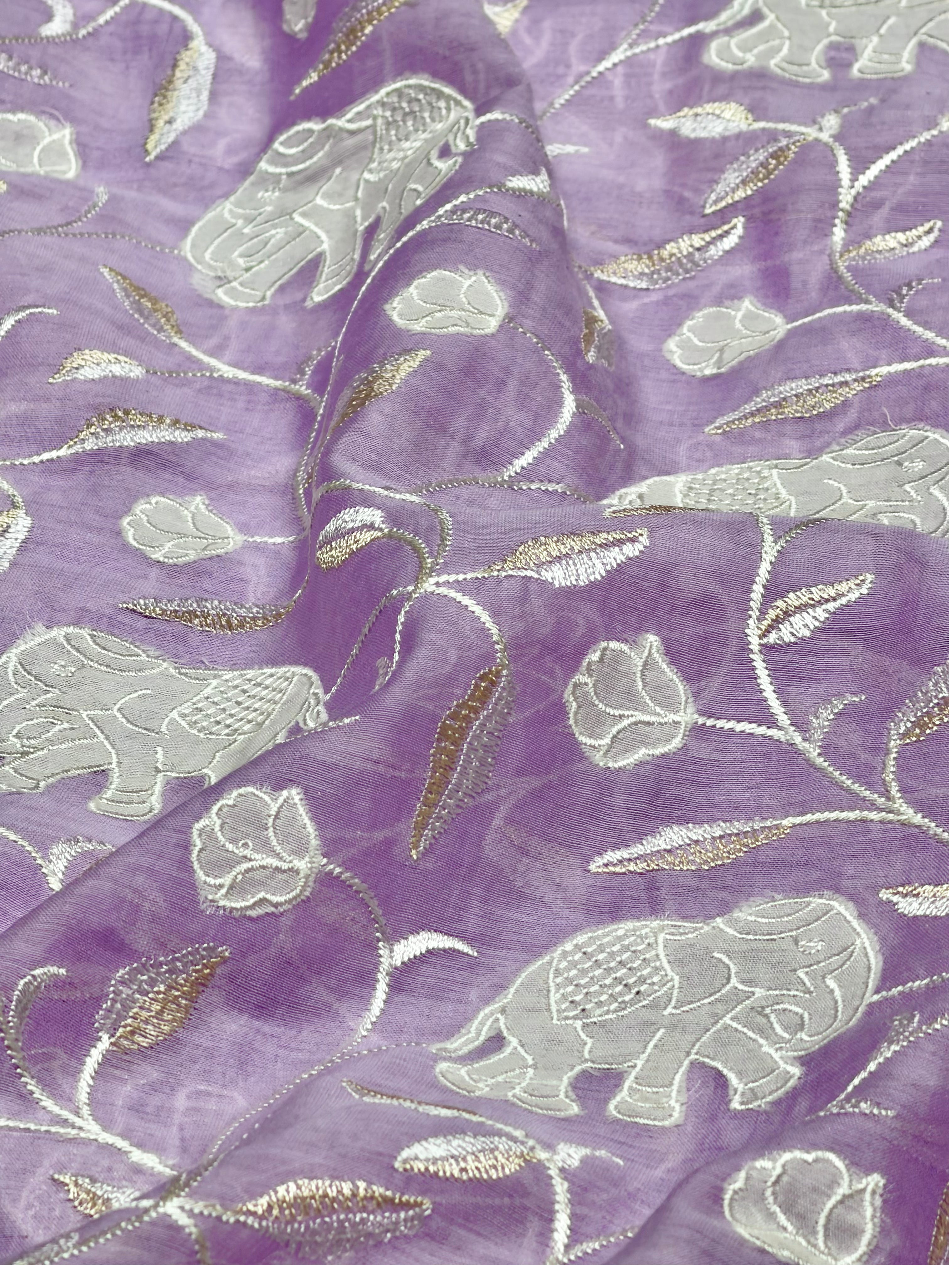 Lilac Mul Fabric With Appliqué Work