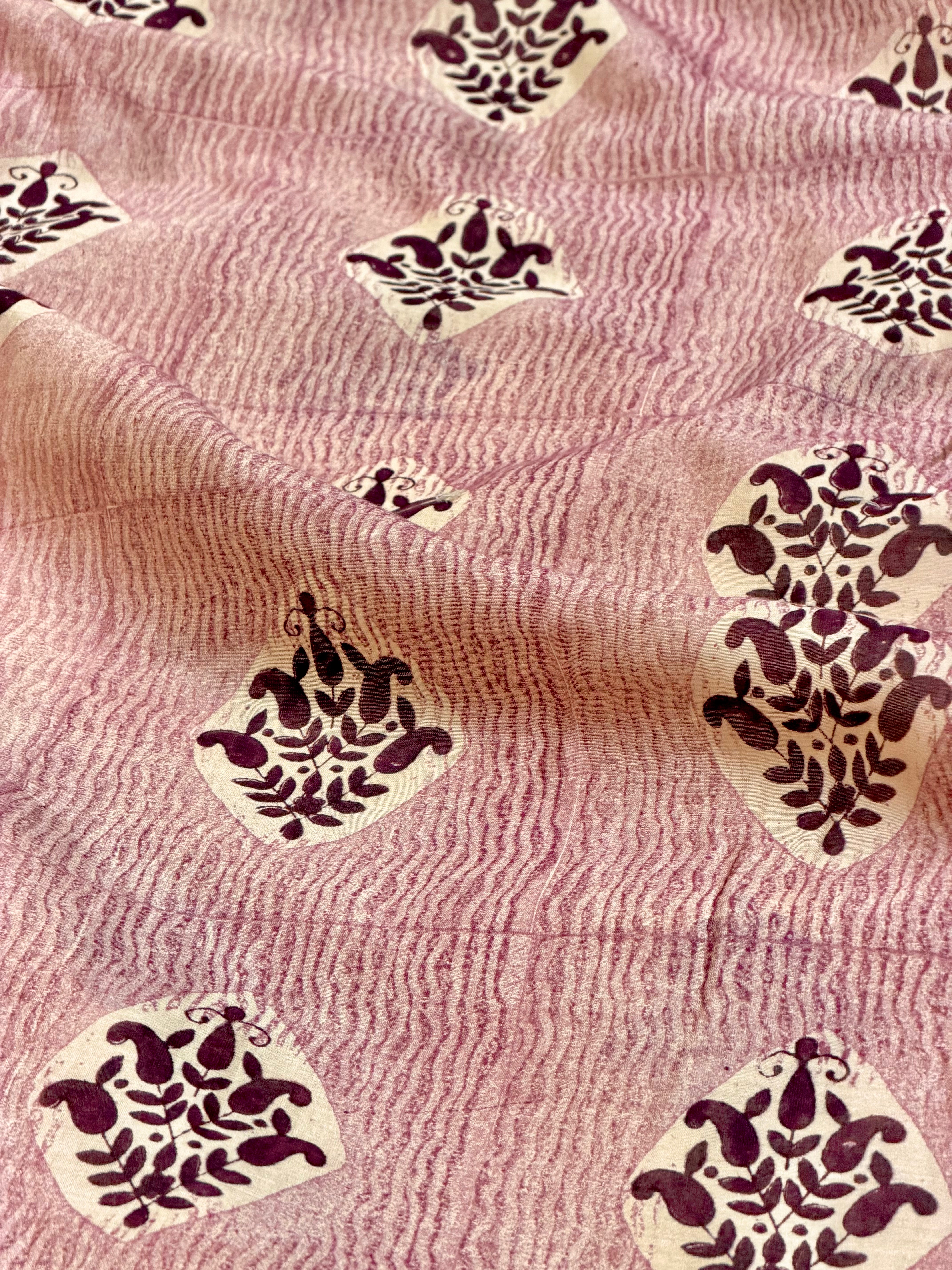 Block Print Pure Chanderi Silk With Floral Motifs
