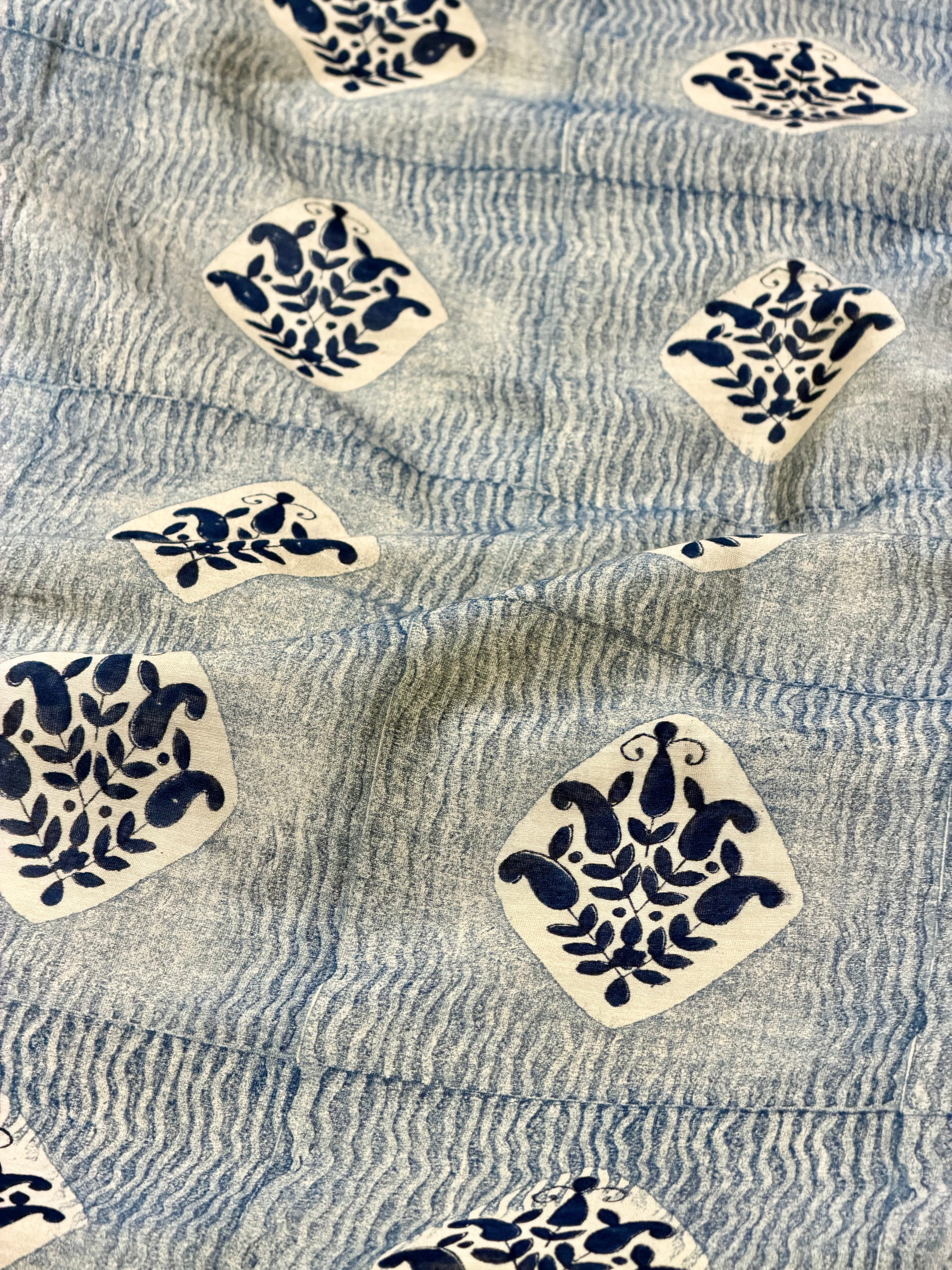 Block Print Pure Chanderi Silk With Floral Motifs