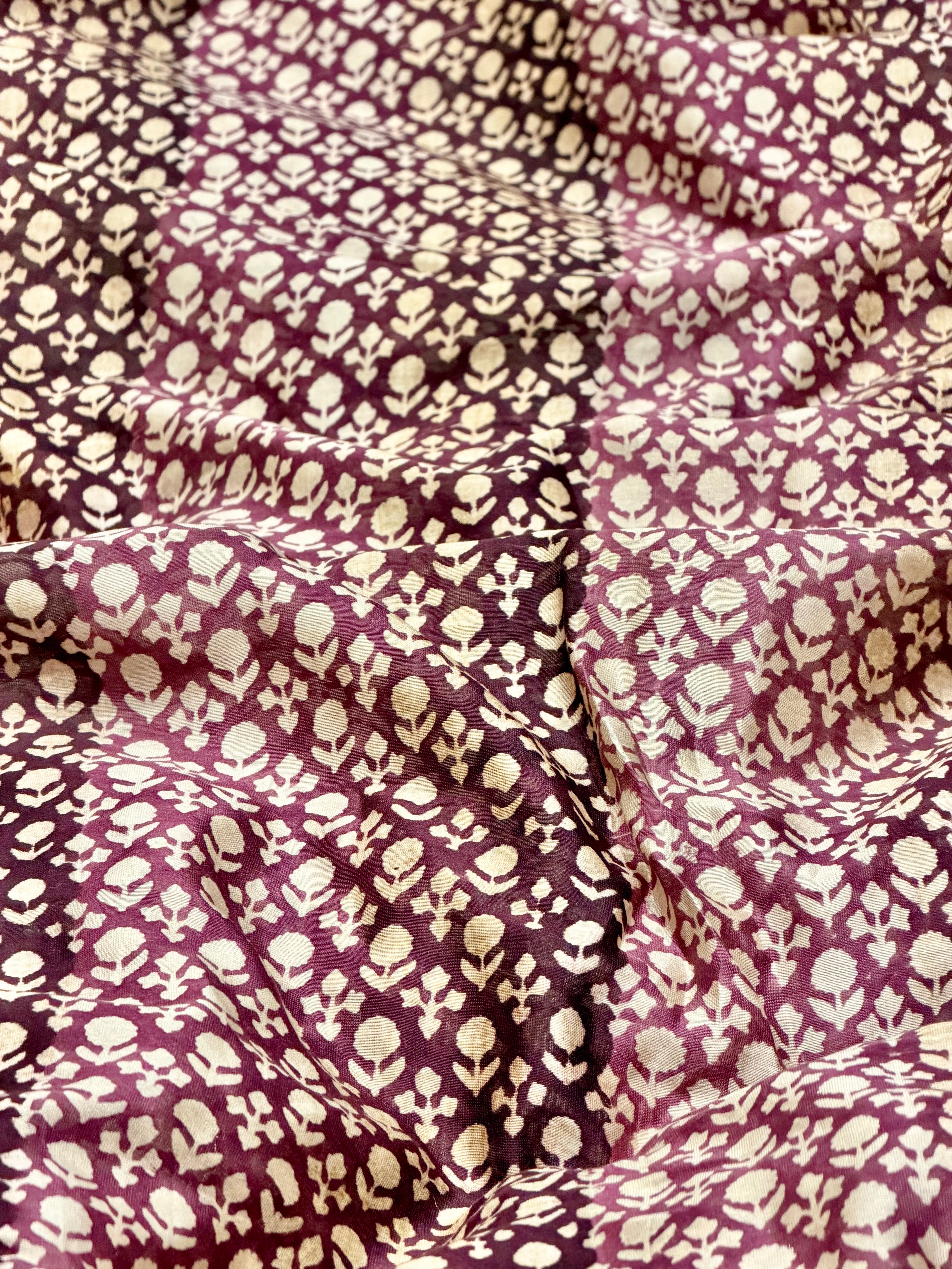 Maroon Chanderi Silk Fabric With Block Printing
