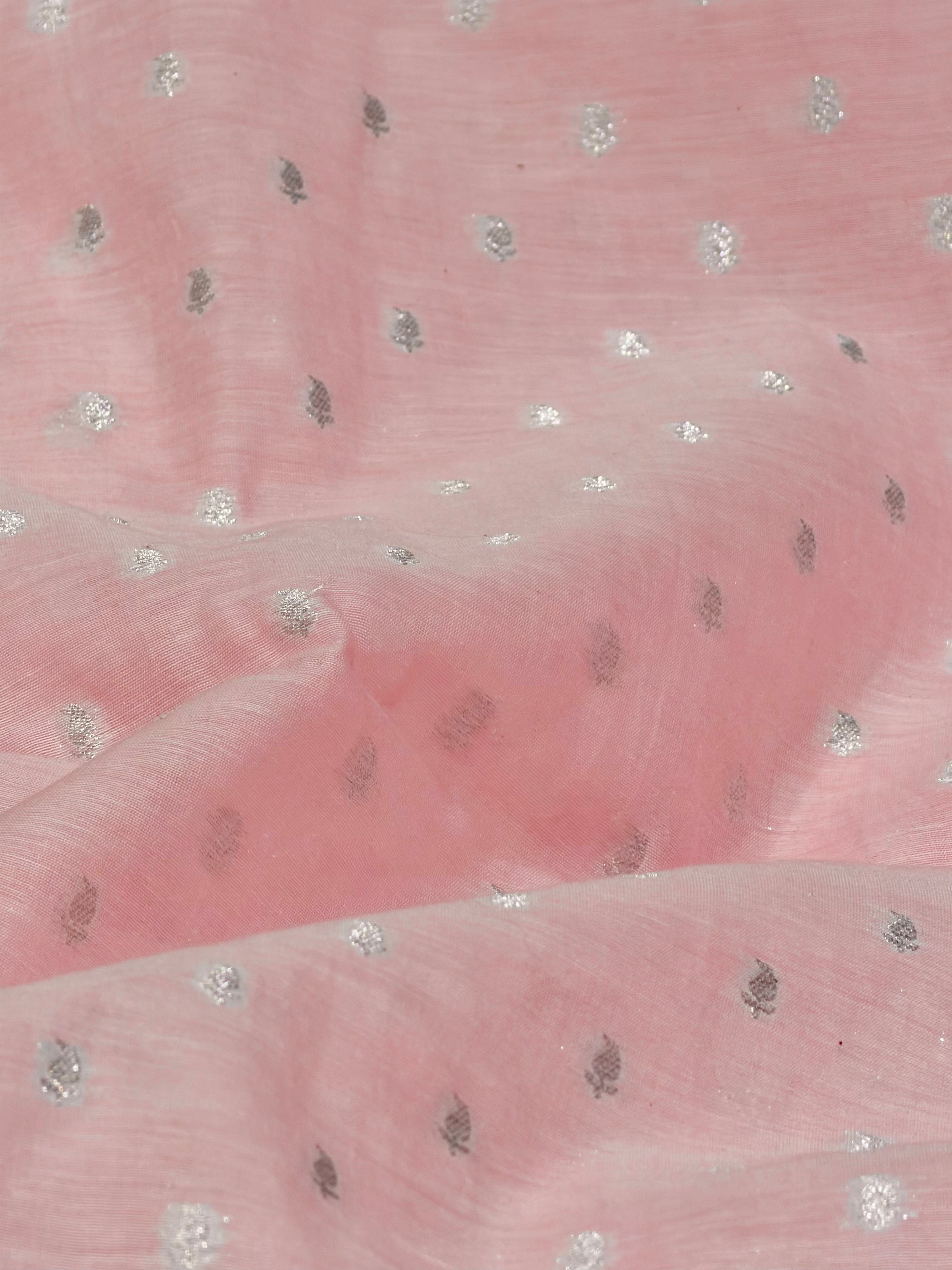 Light Pink Pure Mul Fabric With Silver Zari