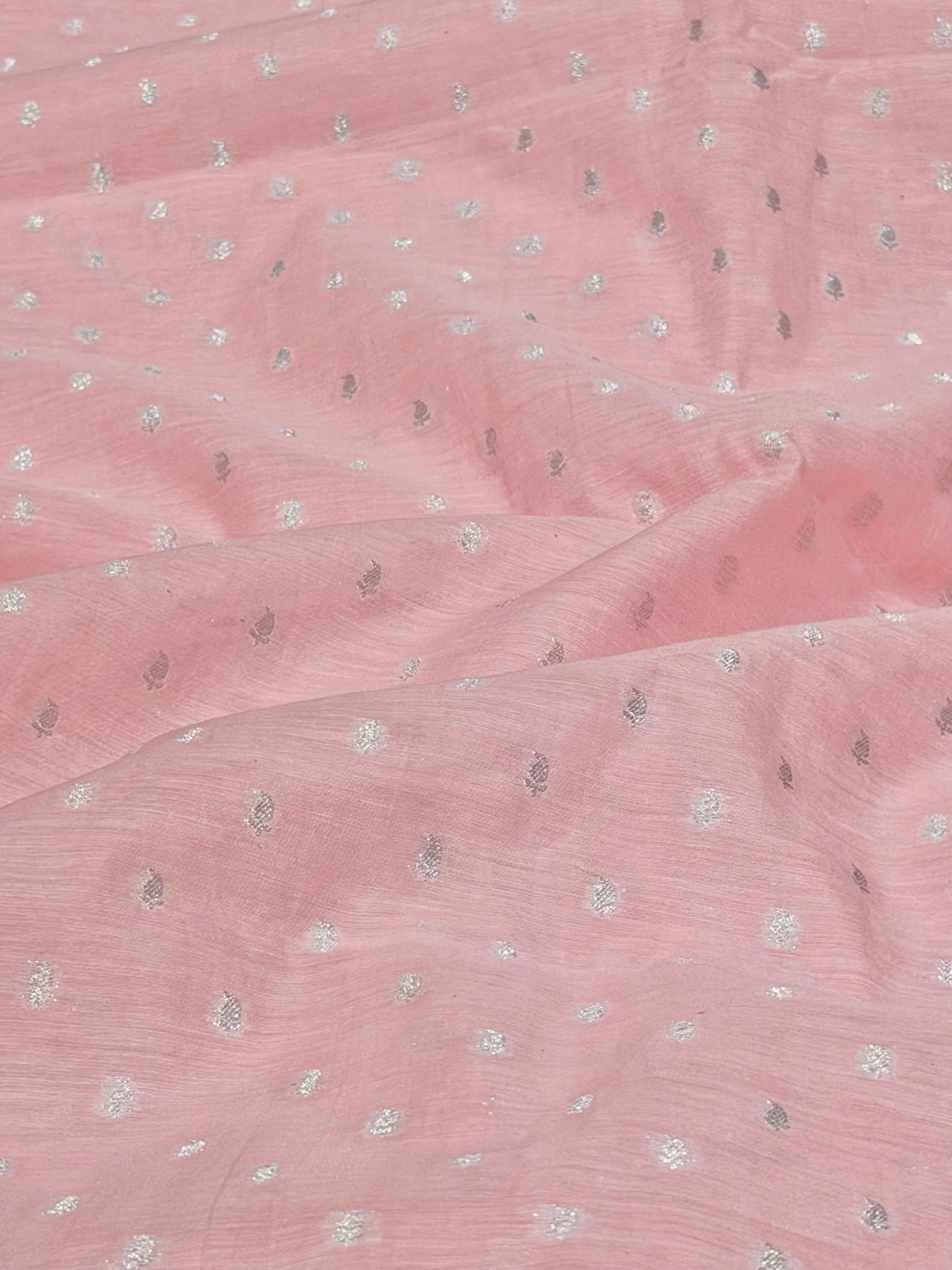 Light Pink Pure Mul Fabric With Silver Zari