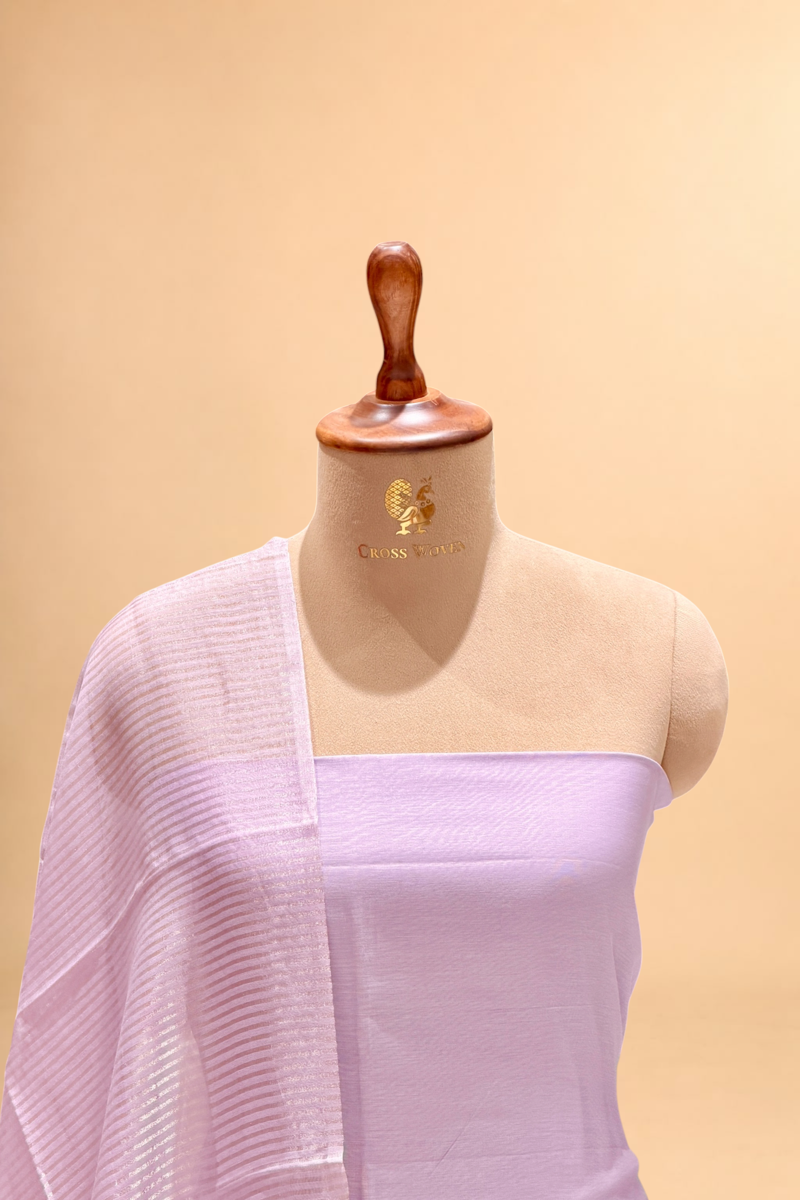 Lavender Mul Suit Set with Tissue Panel Top & Stripe Dupatta