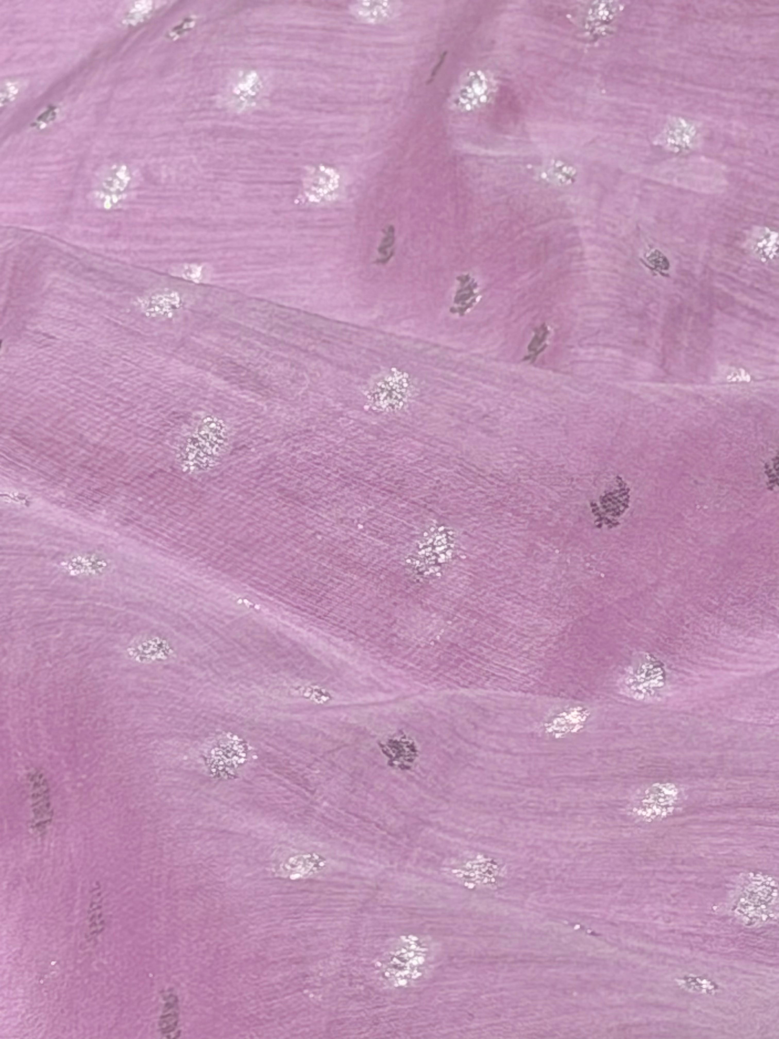 Violet Pure Mul Fabric With Silver Zari