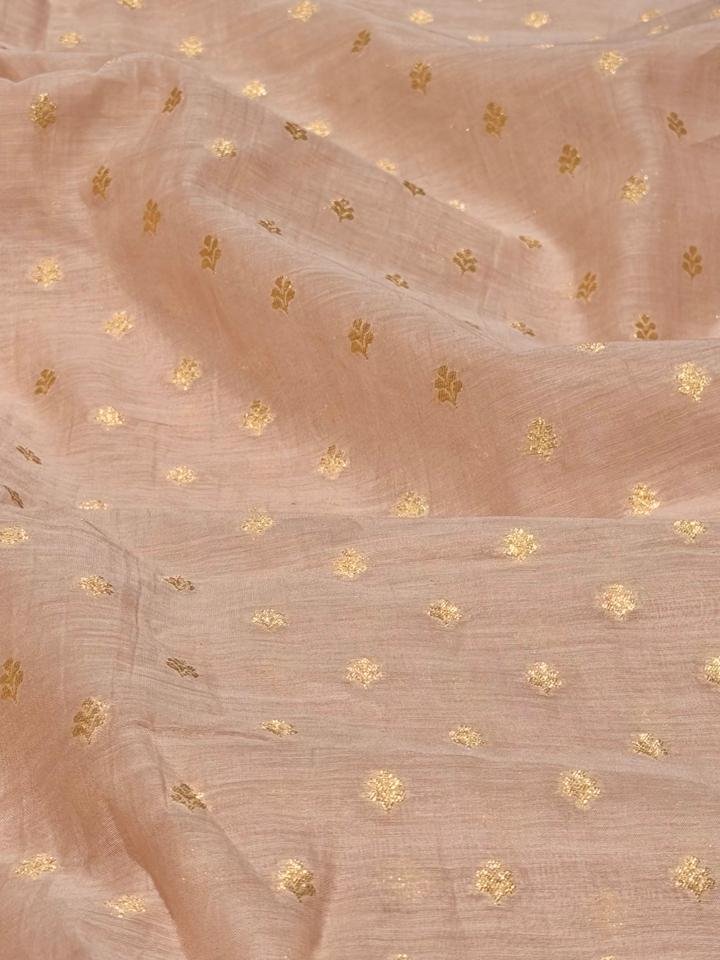 Dusty Pink Pure Mul Fabric With Gold Zari