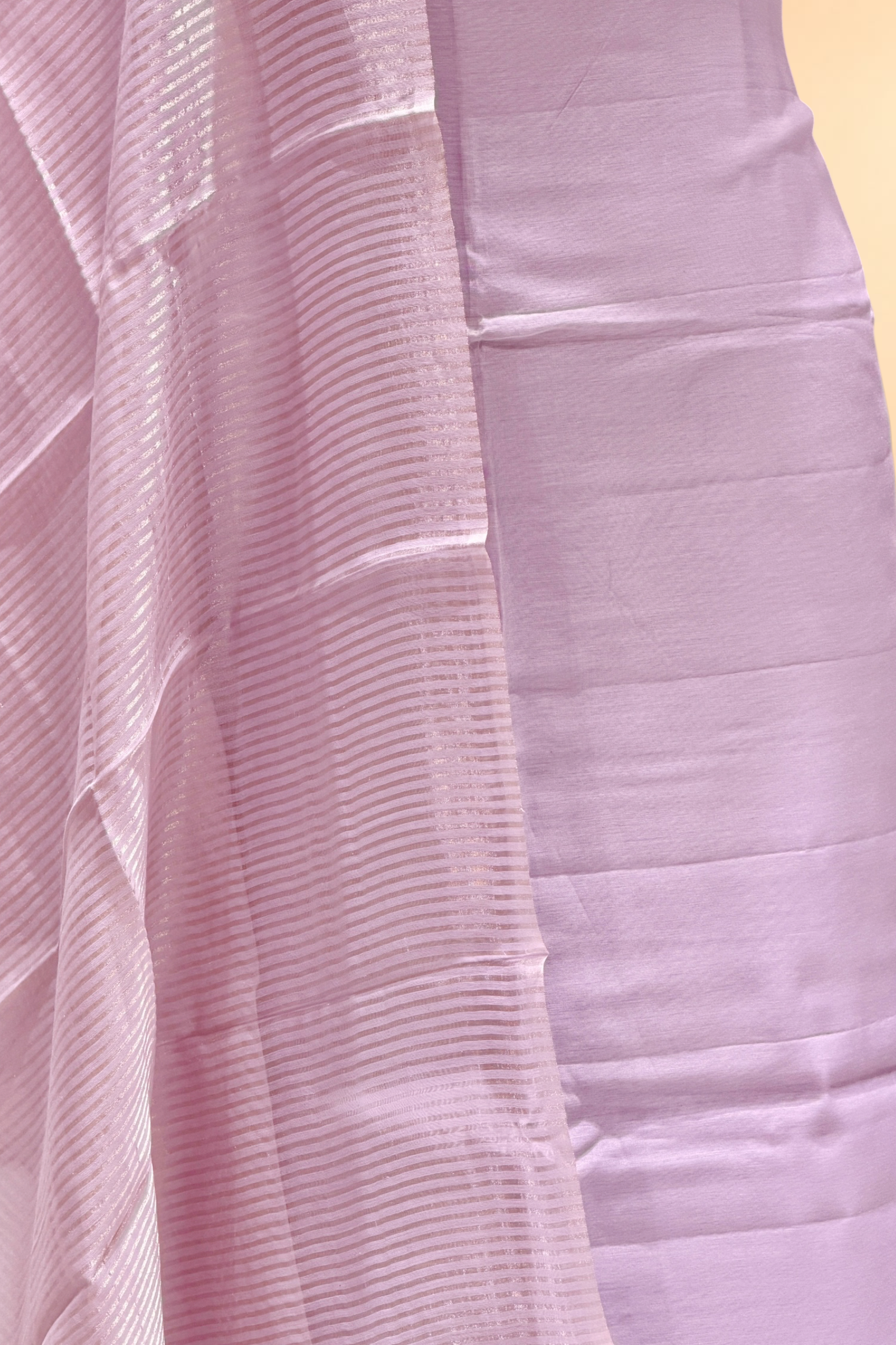Lavender Mul Suit Set with Tissue Panel Top & Stripe Dupatta
