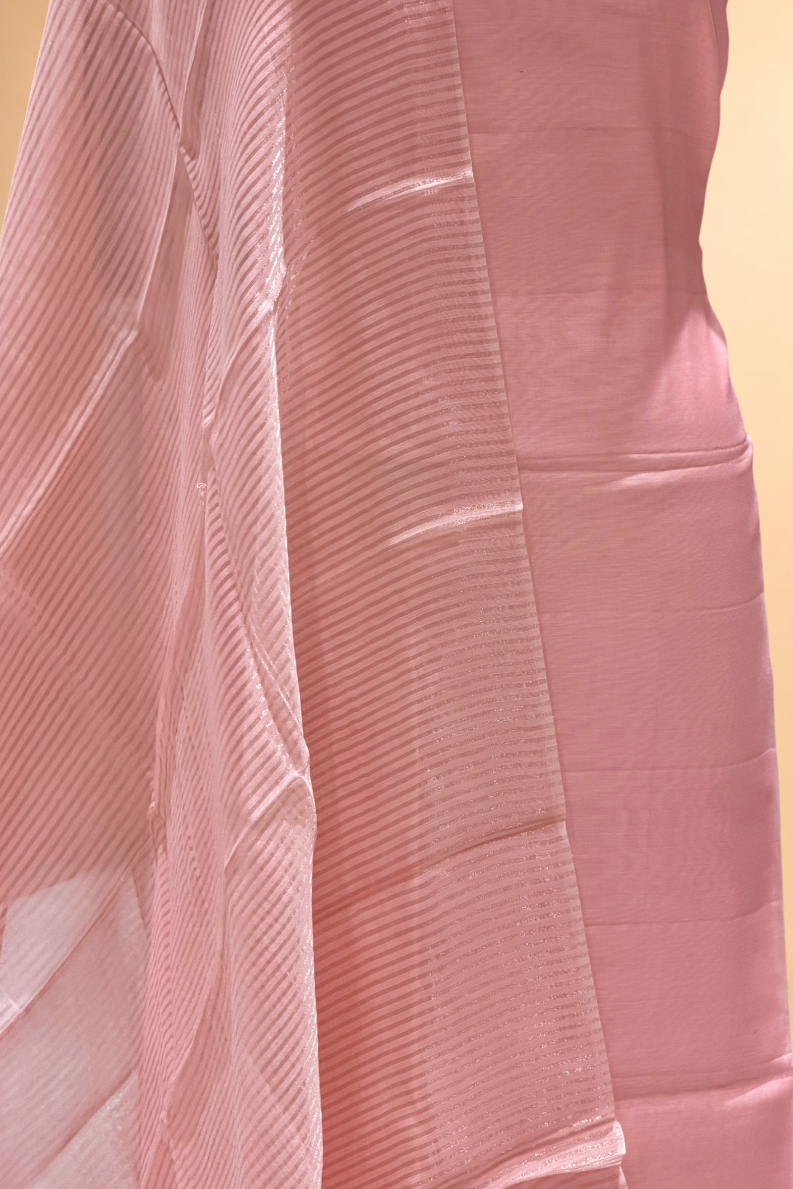 Pastel Pink Mul Suit Set with Tissue Panel Top & Stripe Dupatta
