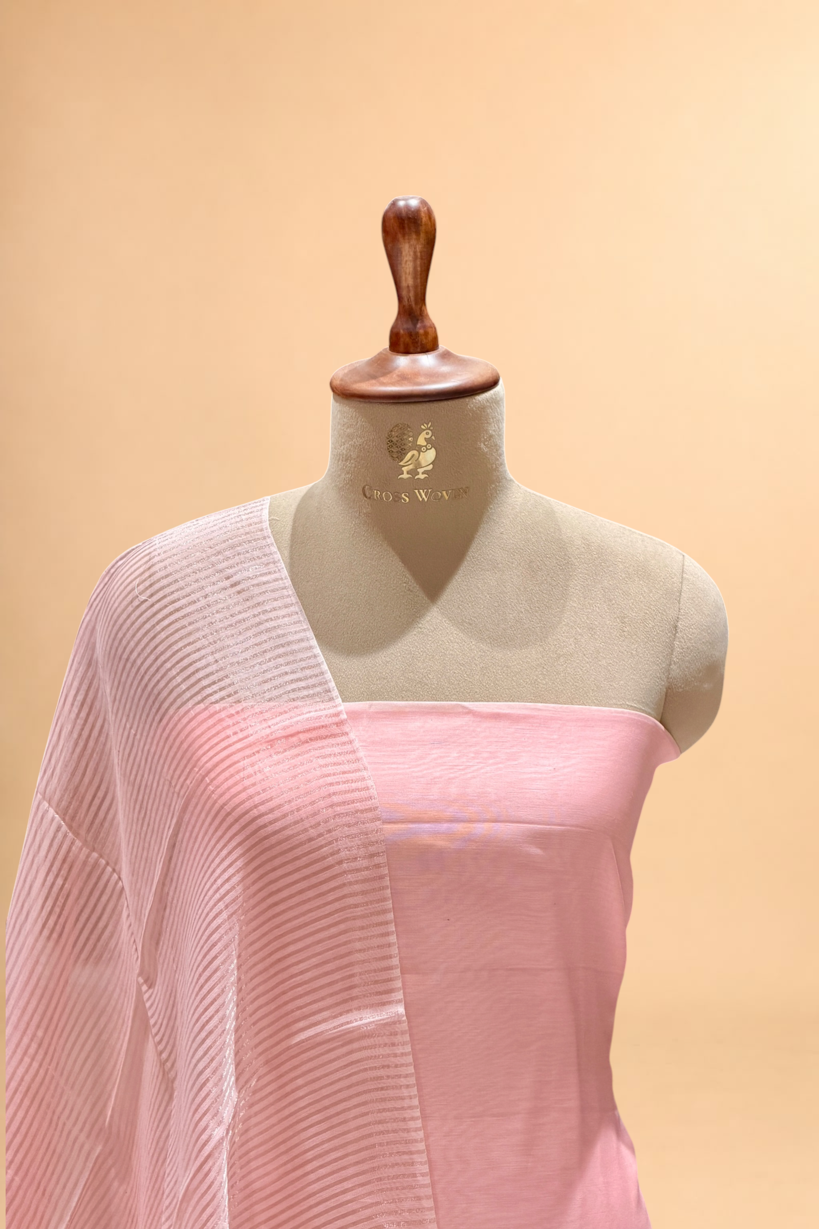 Pastel Pink Mul Suit Set with Tissue Panel Top & Stripe Dupatta