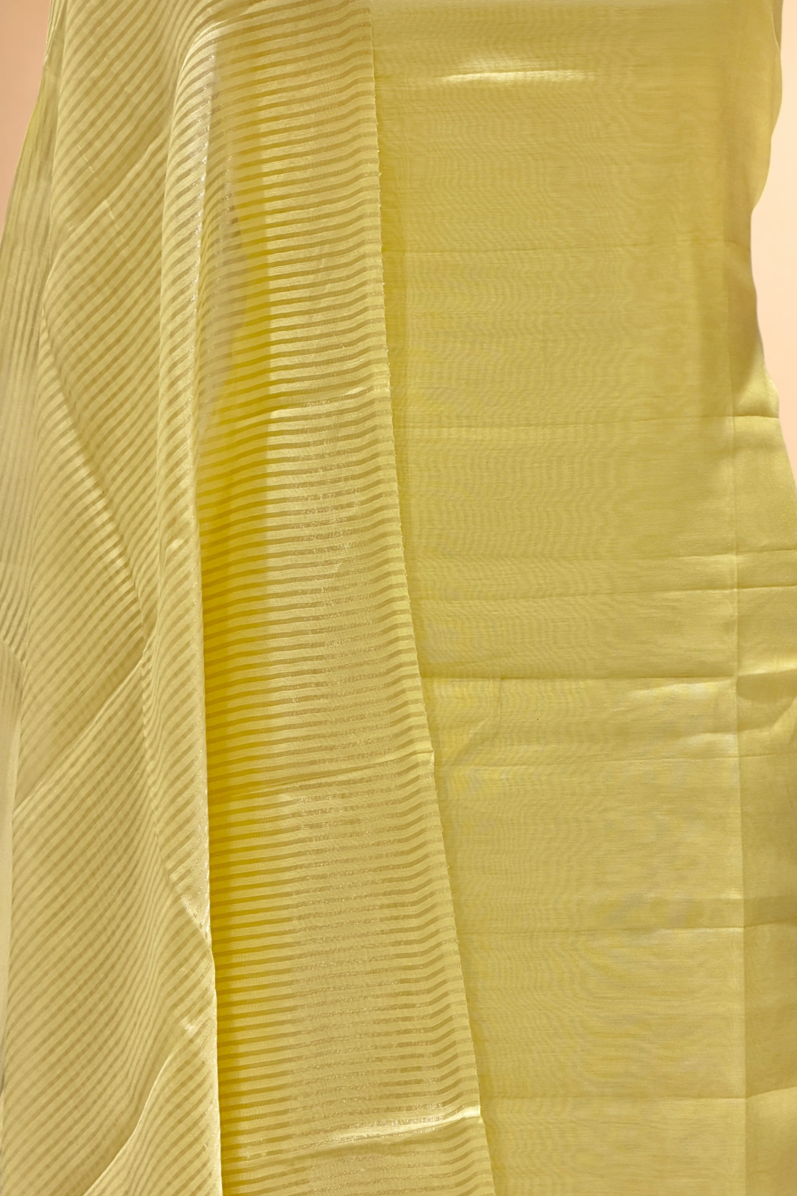 Pastel Yellow Mul Suit Set with Tissue Panel Top & Stripe Dupatta