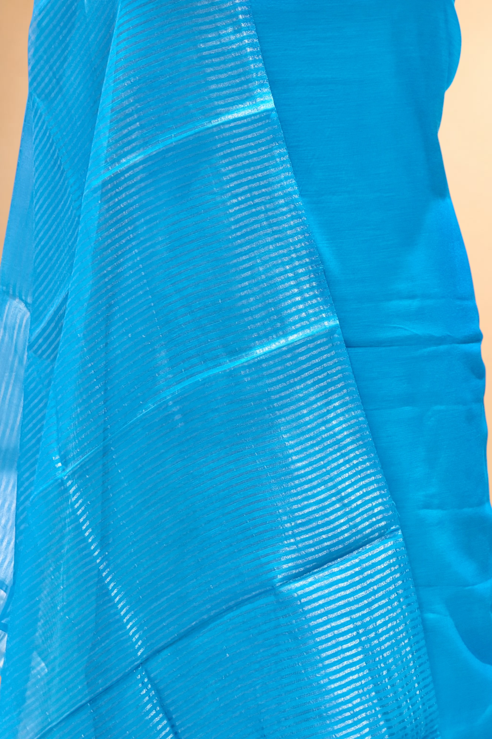 Turquoise Blue Mul Suit Set with Tissue Panel Top & Stripe Dupatta