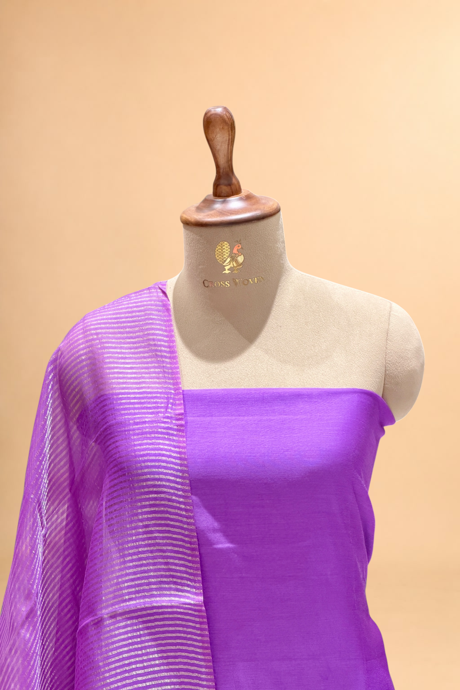 Royal Purple Mul Suit Set with Tissue Panel Top & Stripe Dupatta