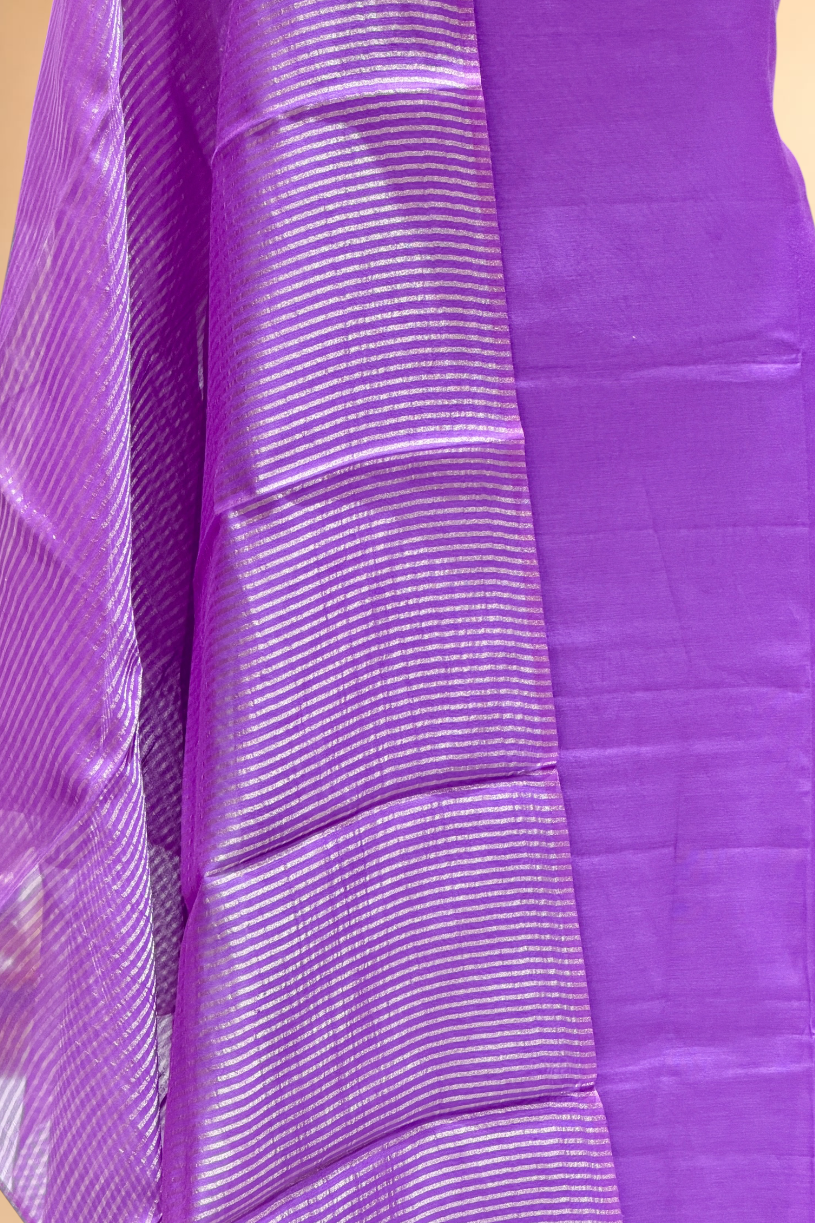 Royal Purple Mul Suit Set with Tissue Panel Top & Stripe Dupatta