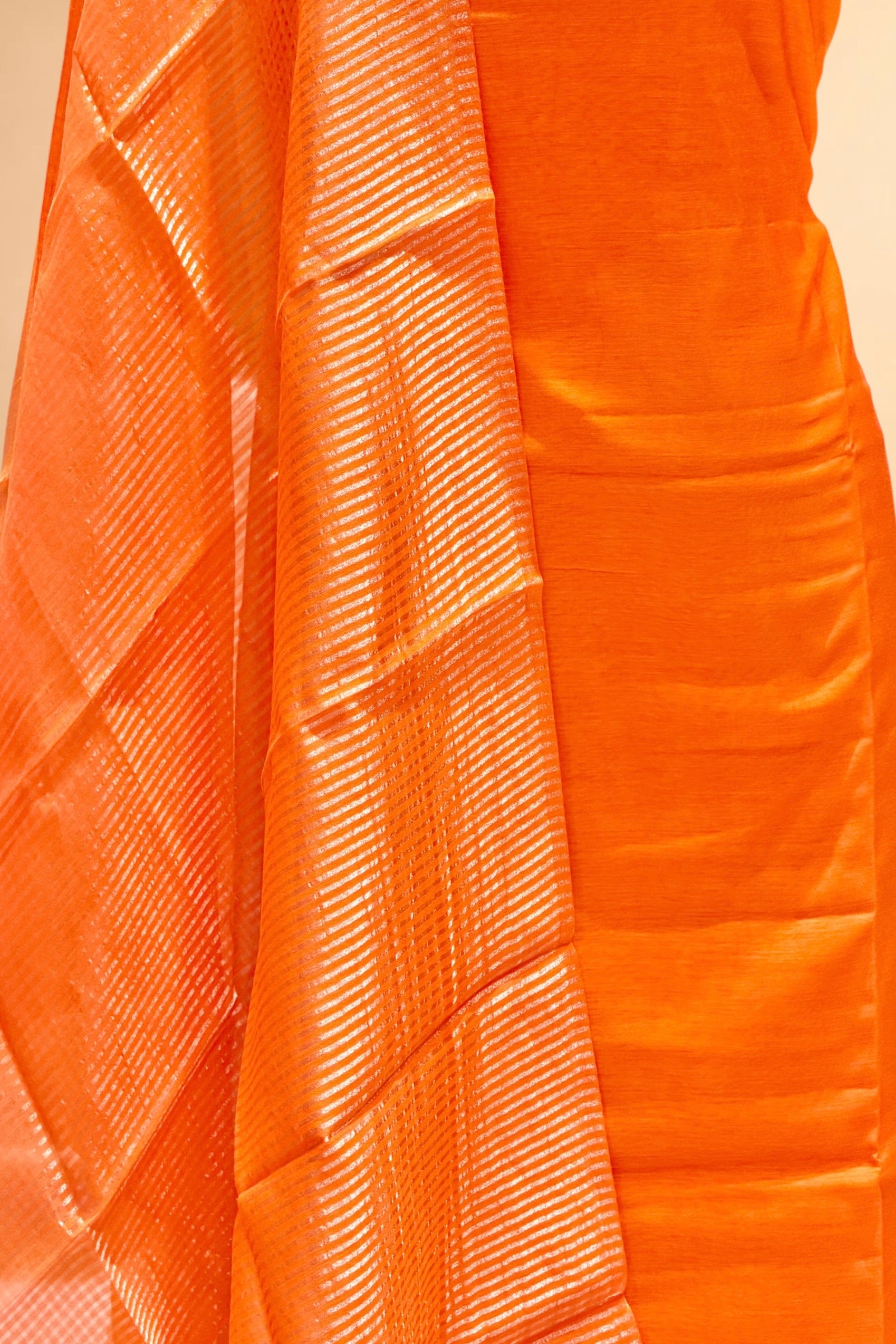 Vibrant Orange Mul Suit Set with Tissue Panel Top & Stripe Dupatta