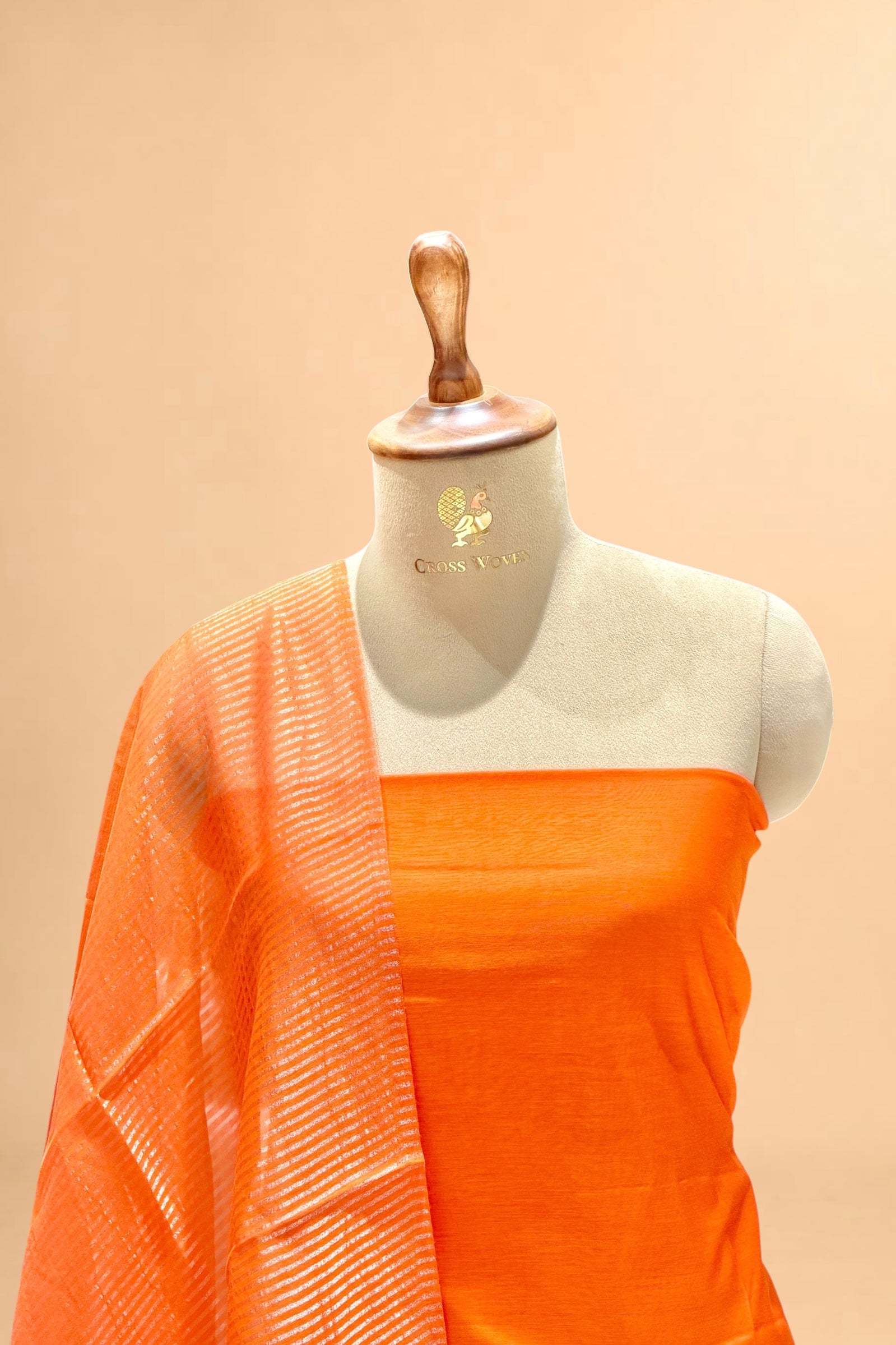 Vibrant Orange Mul Suit Set with Tissue Panel Top & Stripe Dupatta
