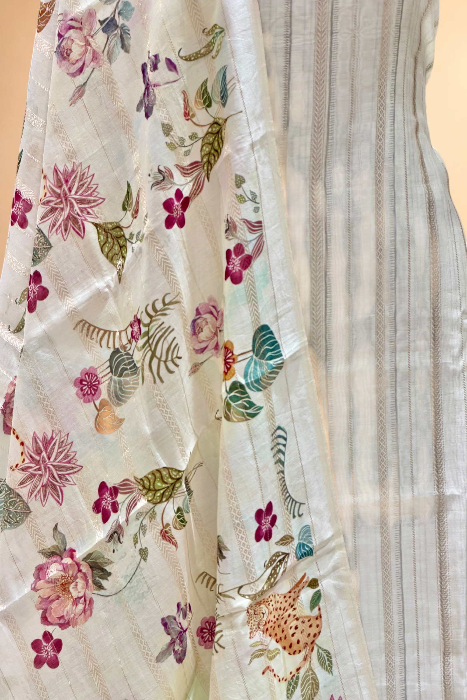 White Chanderi Silk Suit Set With Jangle Inspired Dupatta