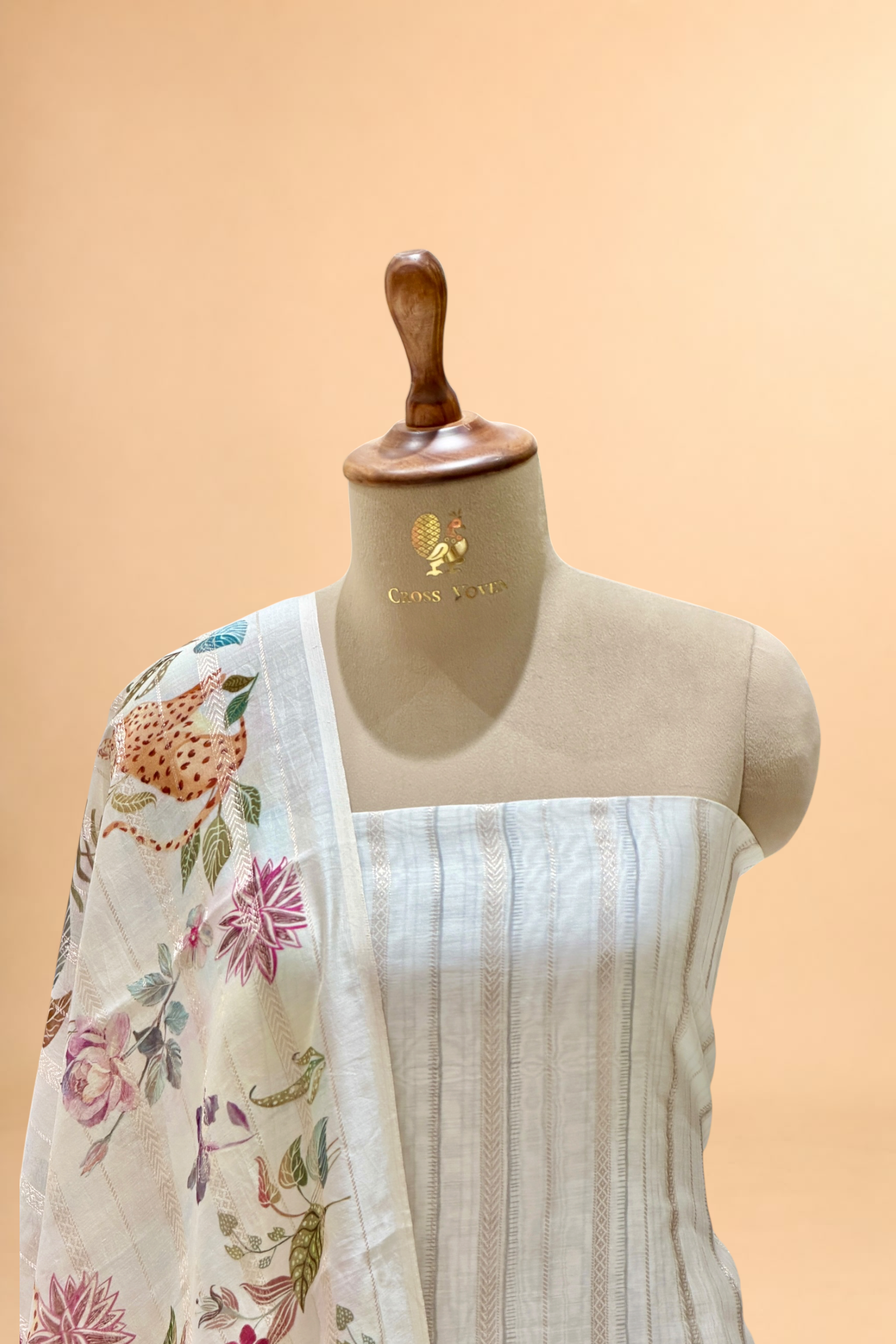 White Chanderi Silk Suit Set With Jangle Inspired Dupatta