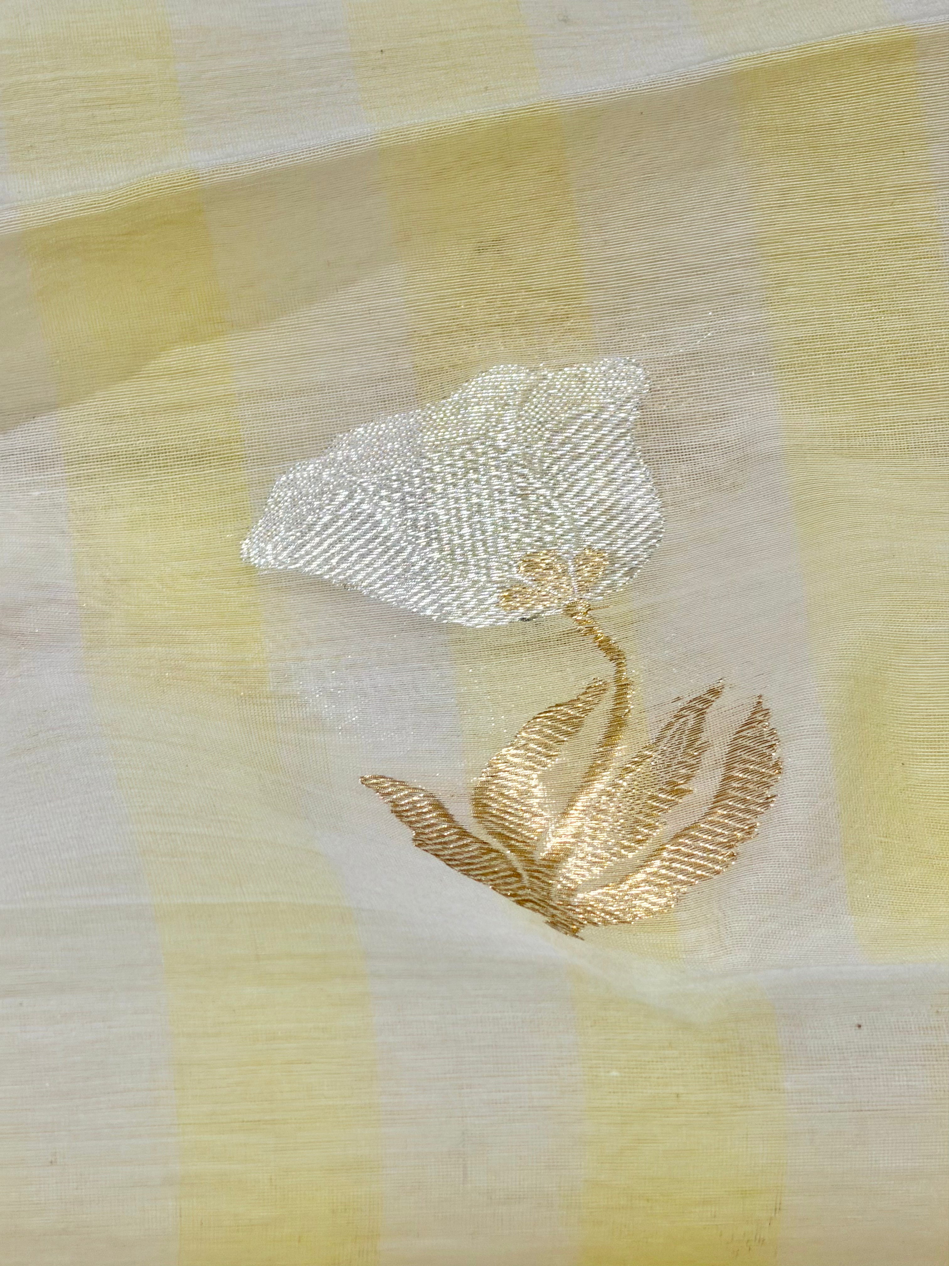 Lemon Yellow Premium Cotton Fabric With Floral Motifs