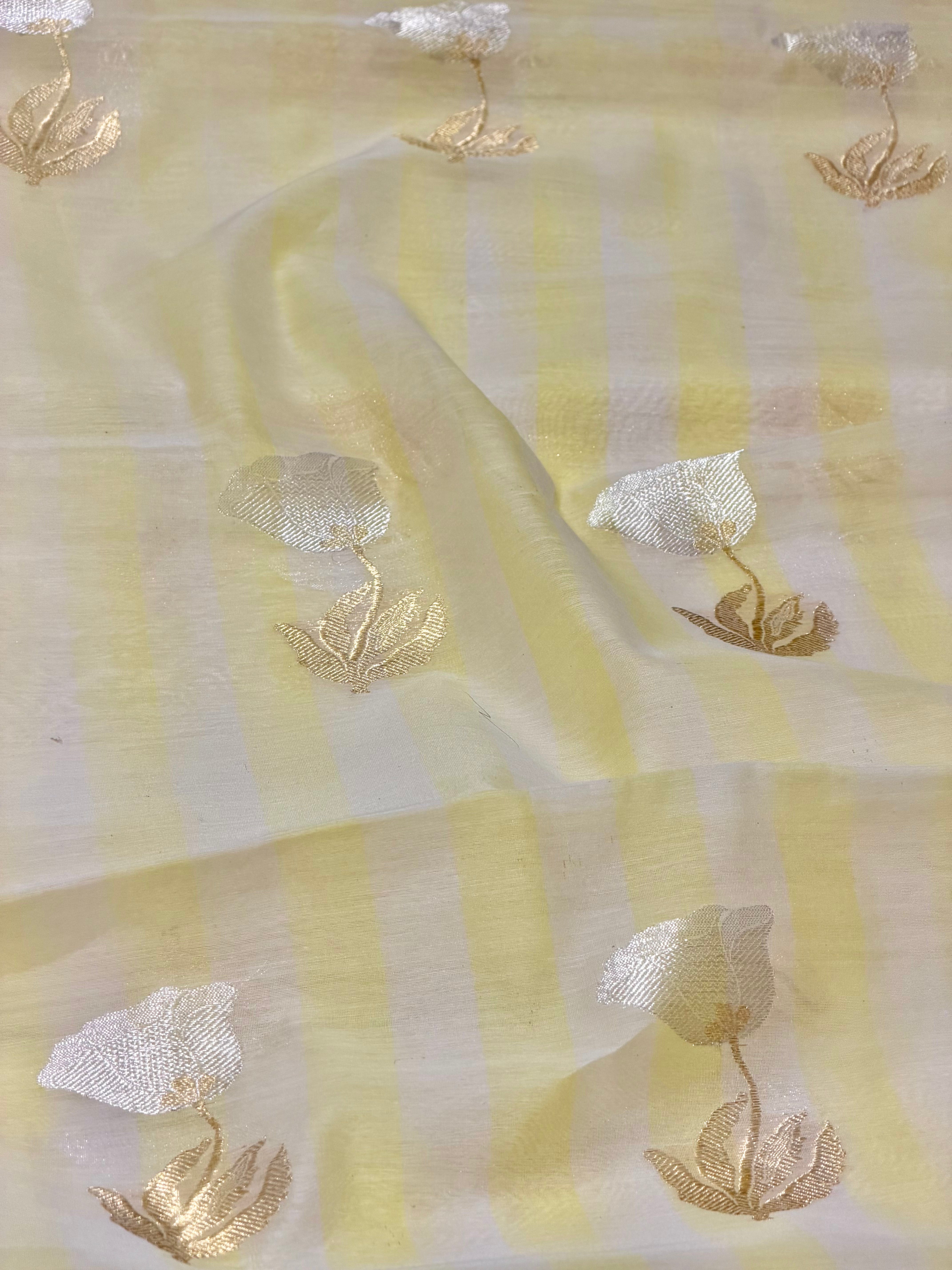 Lemon Yellow Premium Cotton Fabric With Floral Motifs