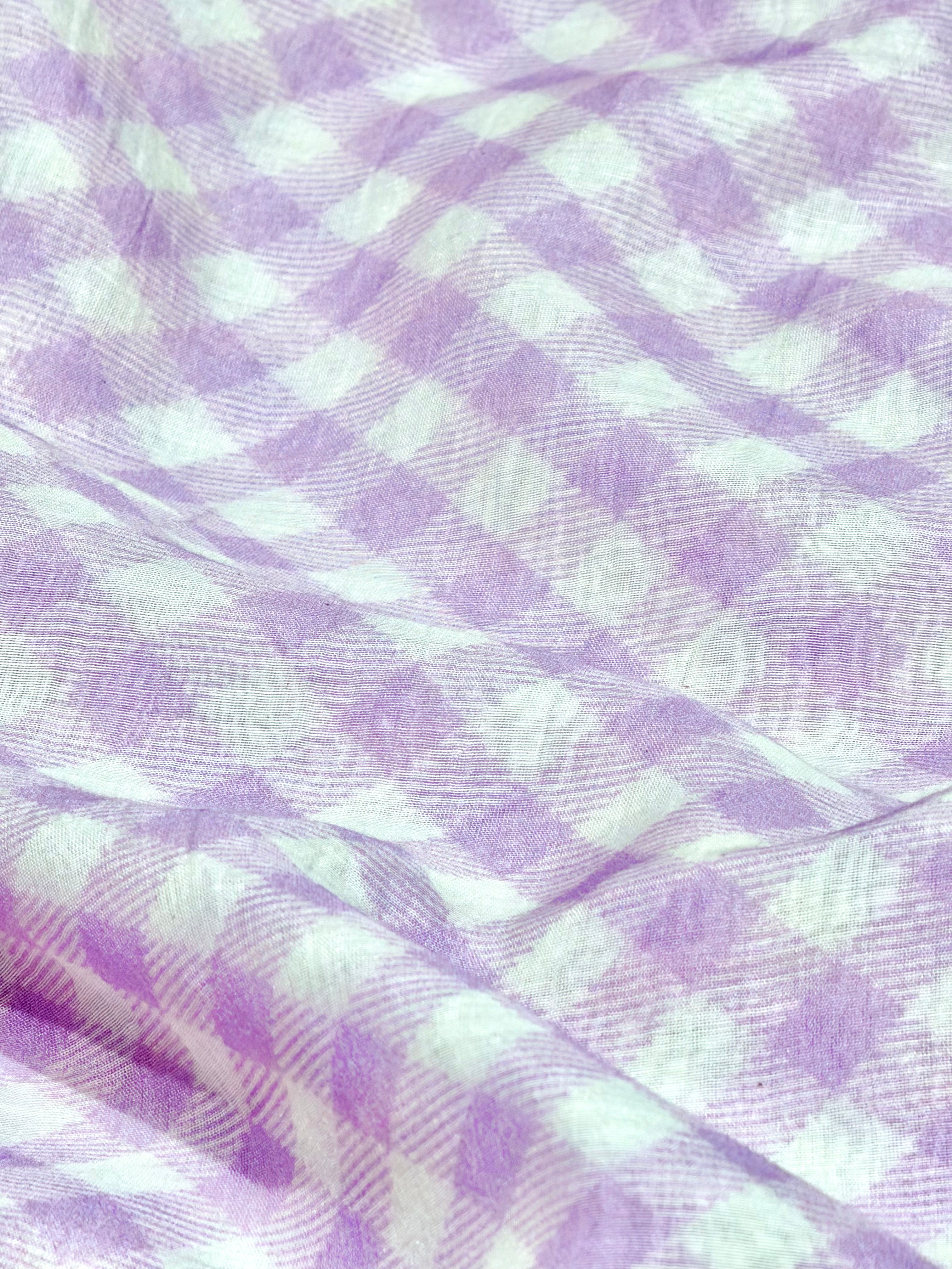 Lavender Mul Cotton Fabric With Checkered Pattern