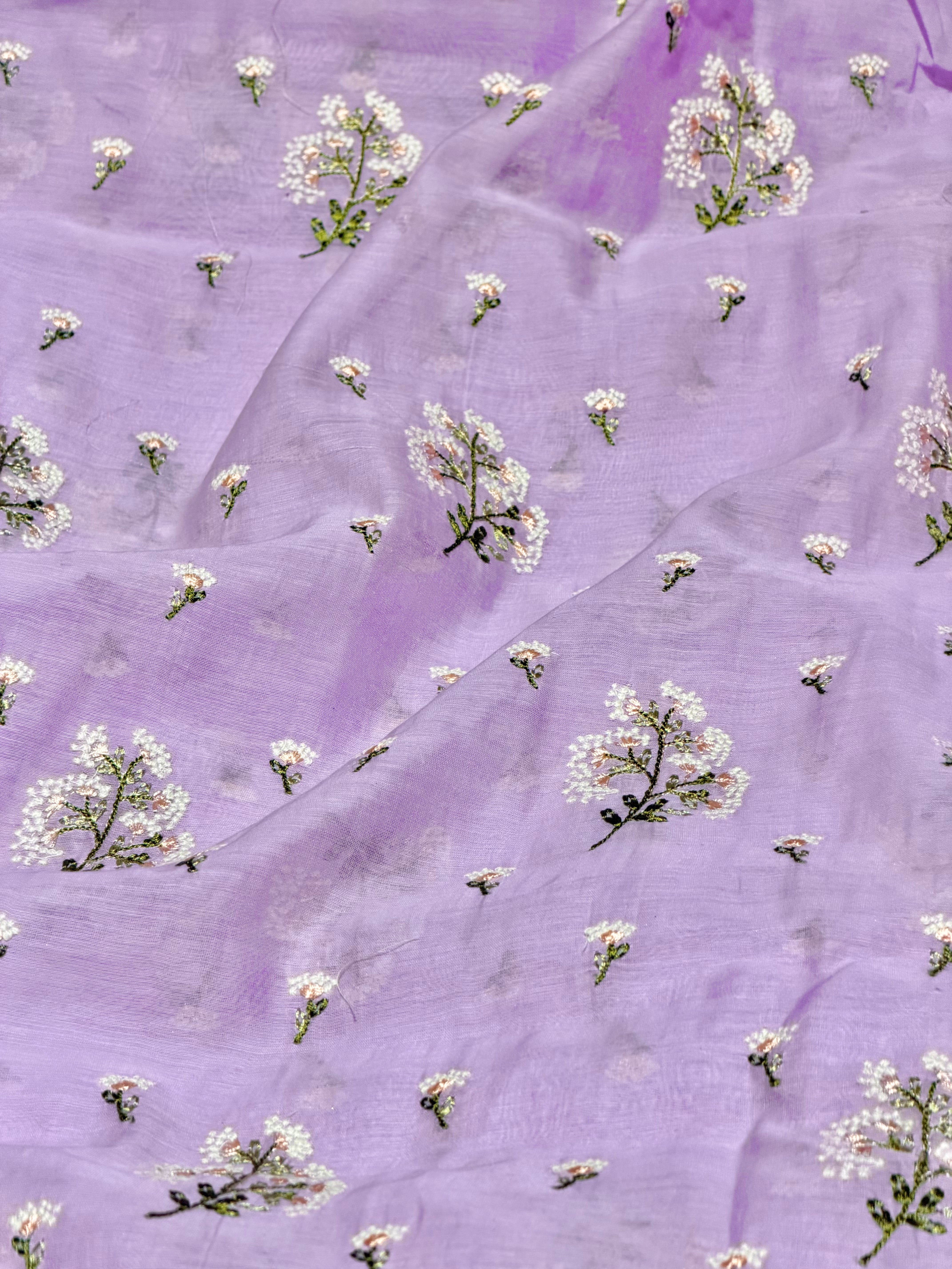 Lavender Mul Fabric With Embroidery