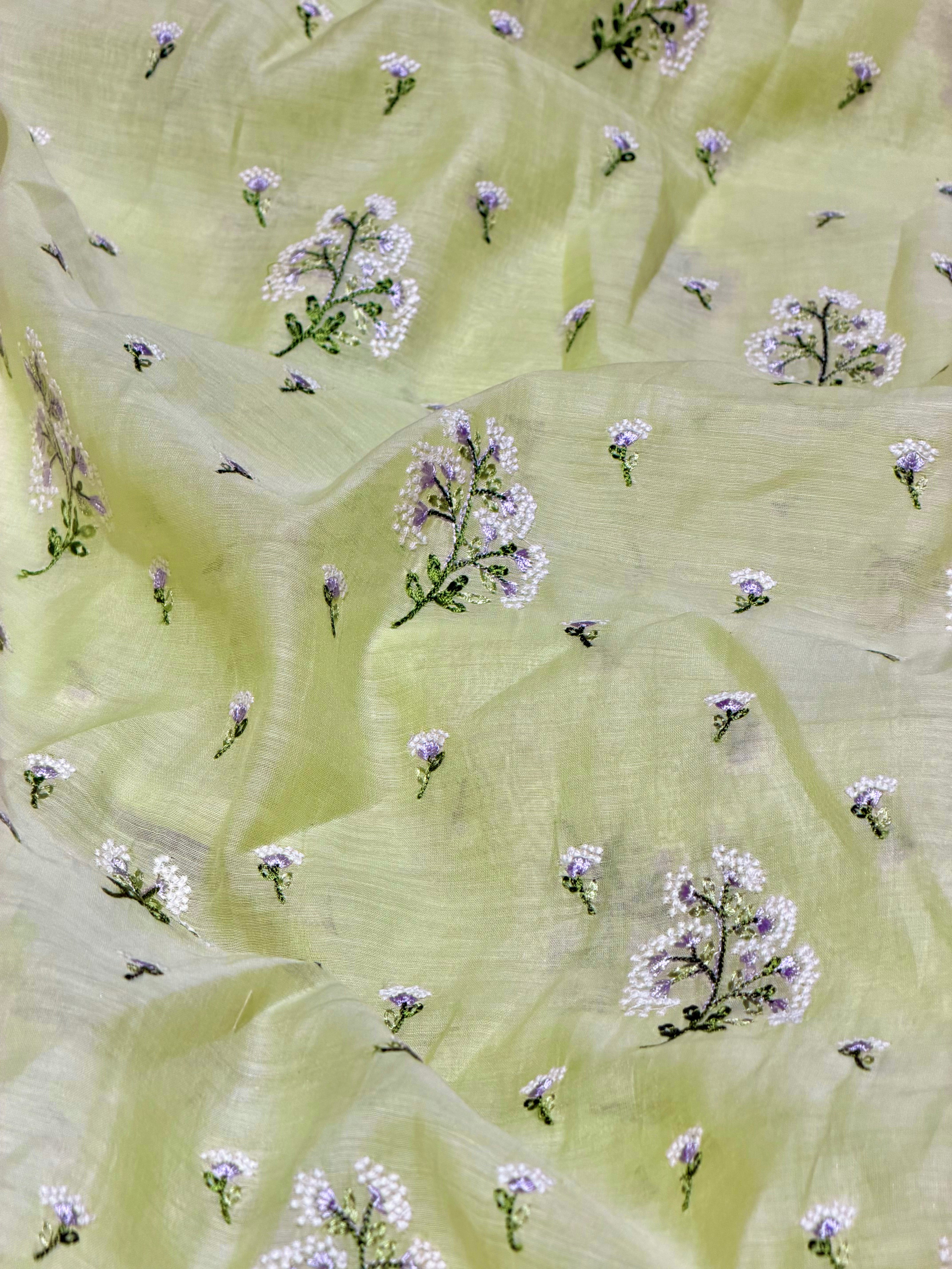 Light Green Mul Fabric With Embroidery