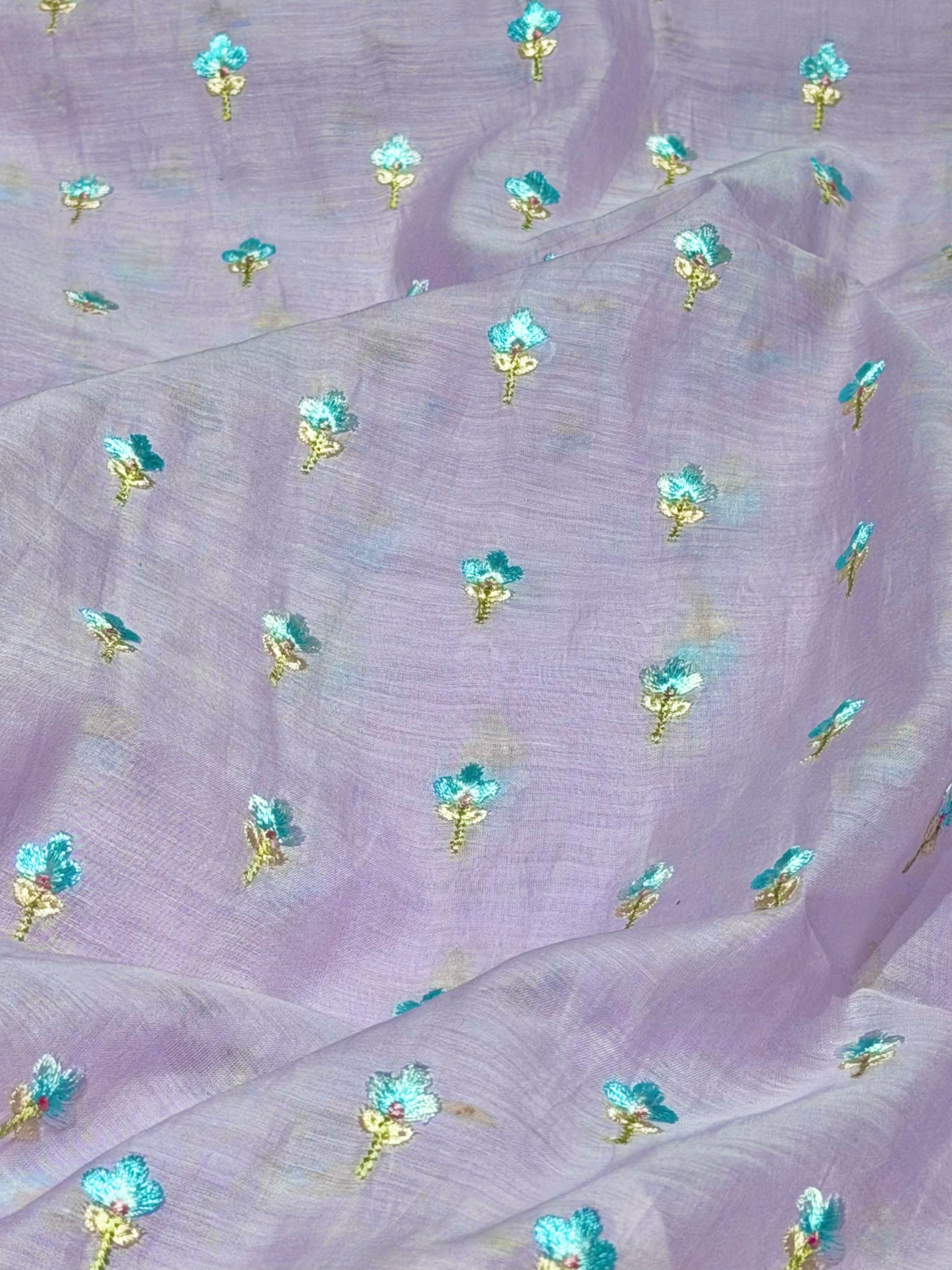Lavender Mul Fabric With Embroidery