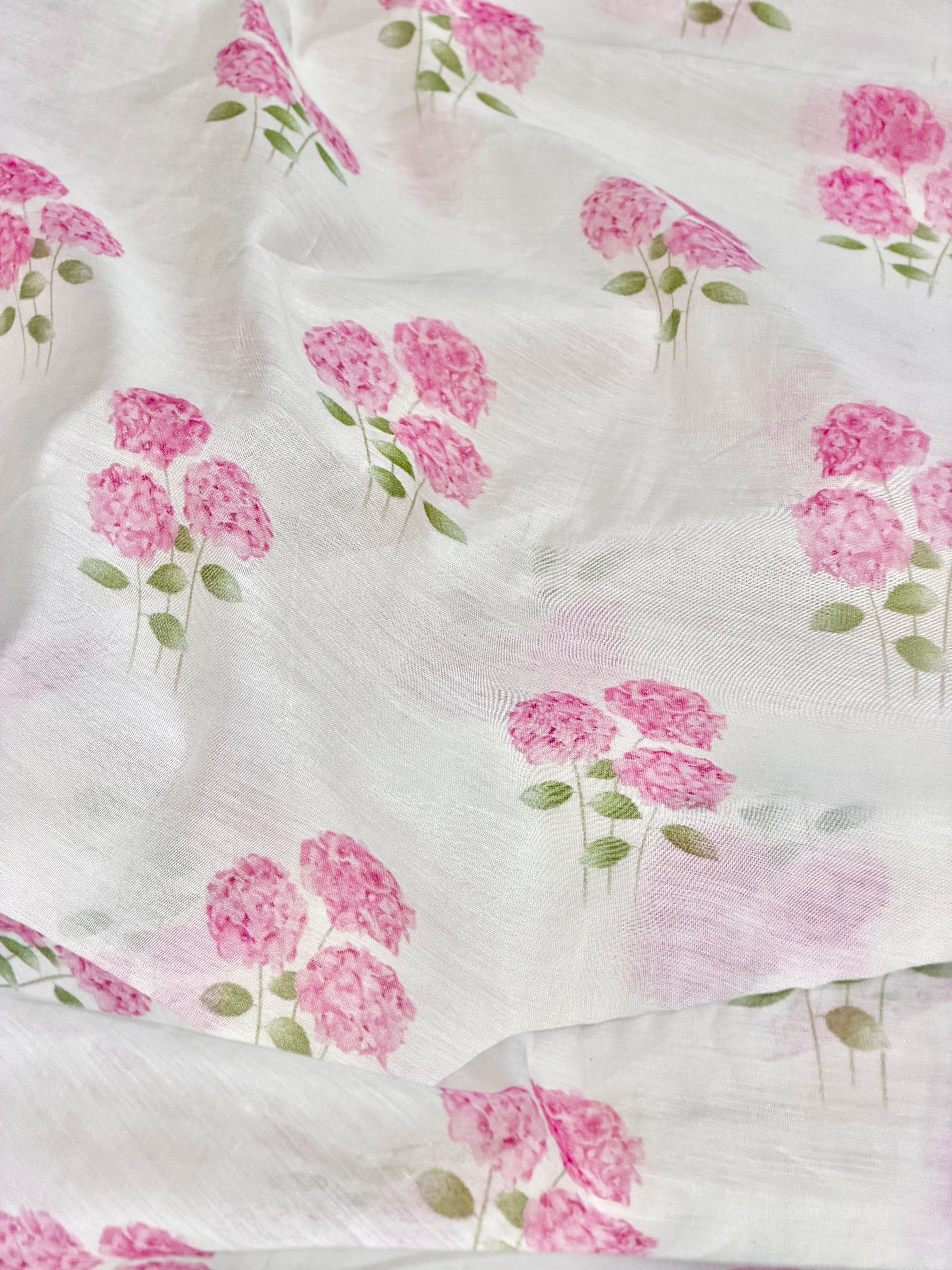 Pink Floral Printed Mul Cotton Fabric