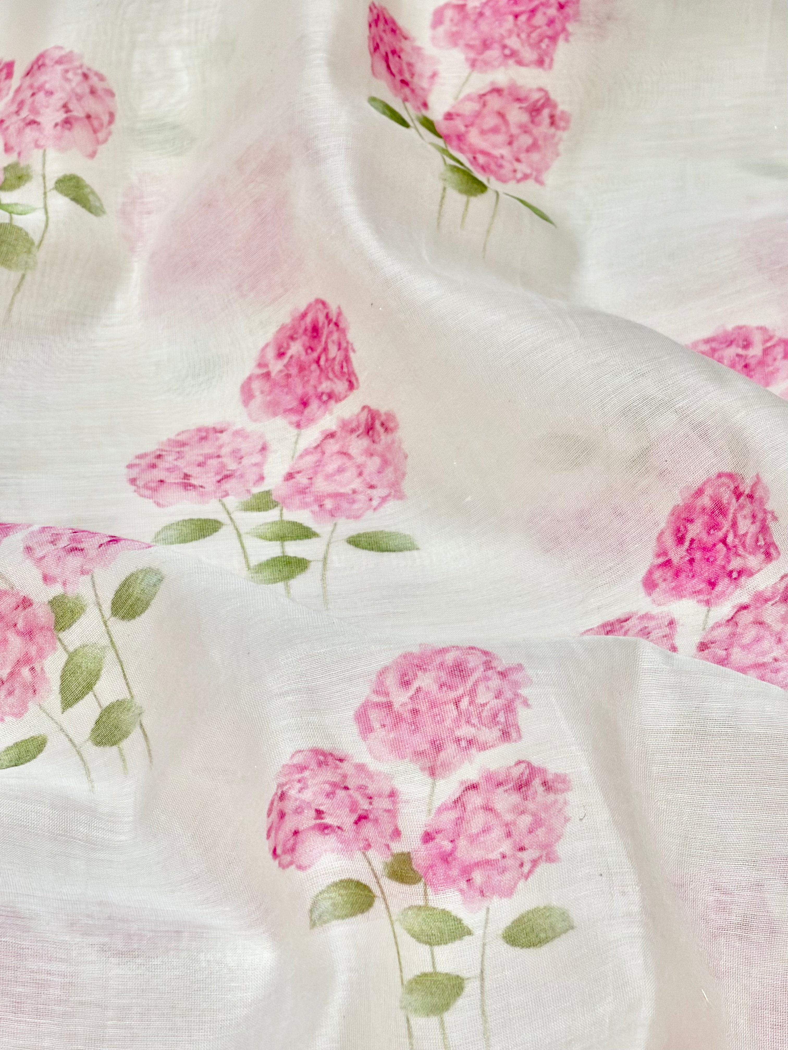 Pink Floral Printed Mul Cotton Fabric