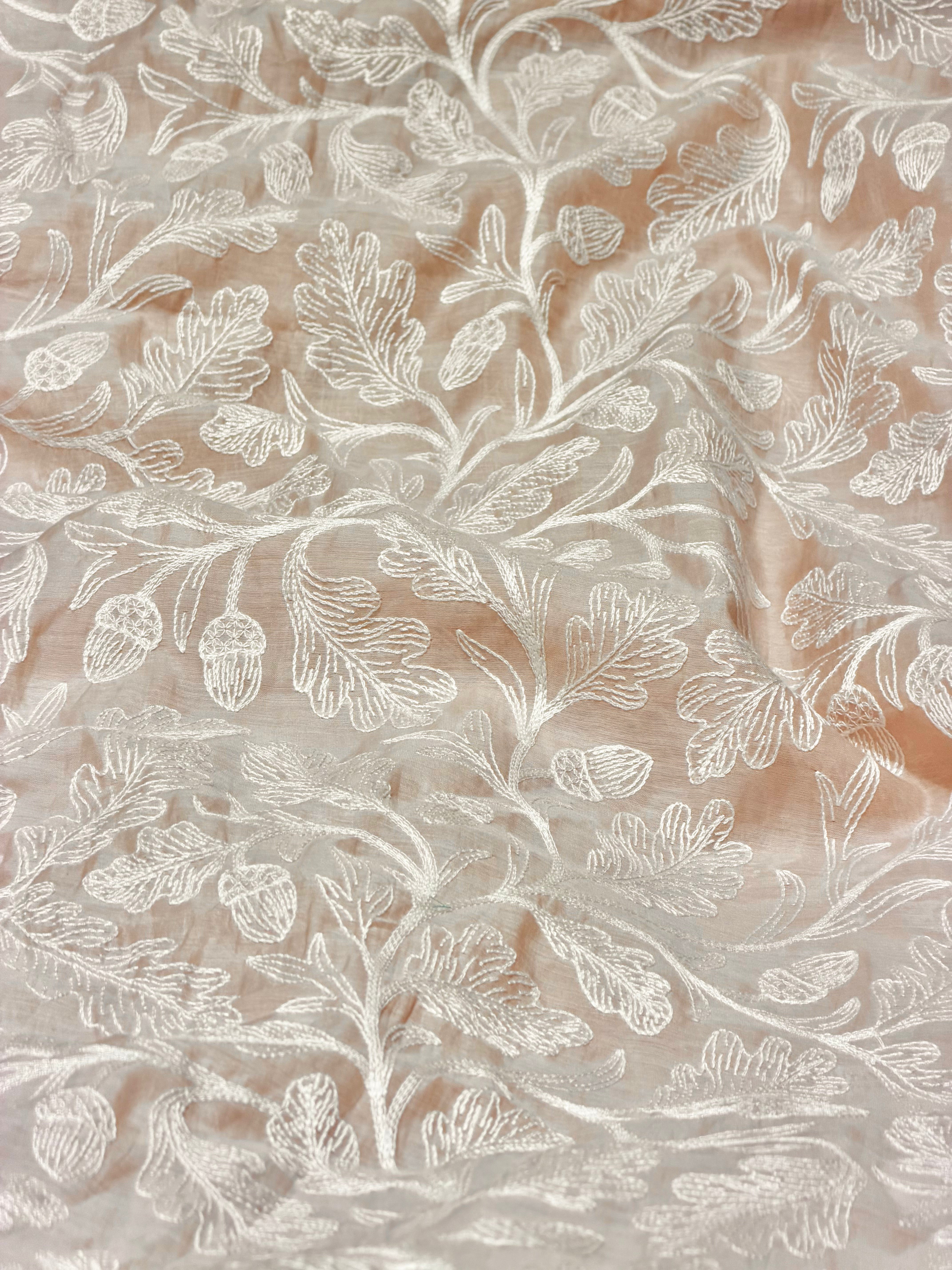 Dusty Peach Mul Fabric With Embroidery