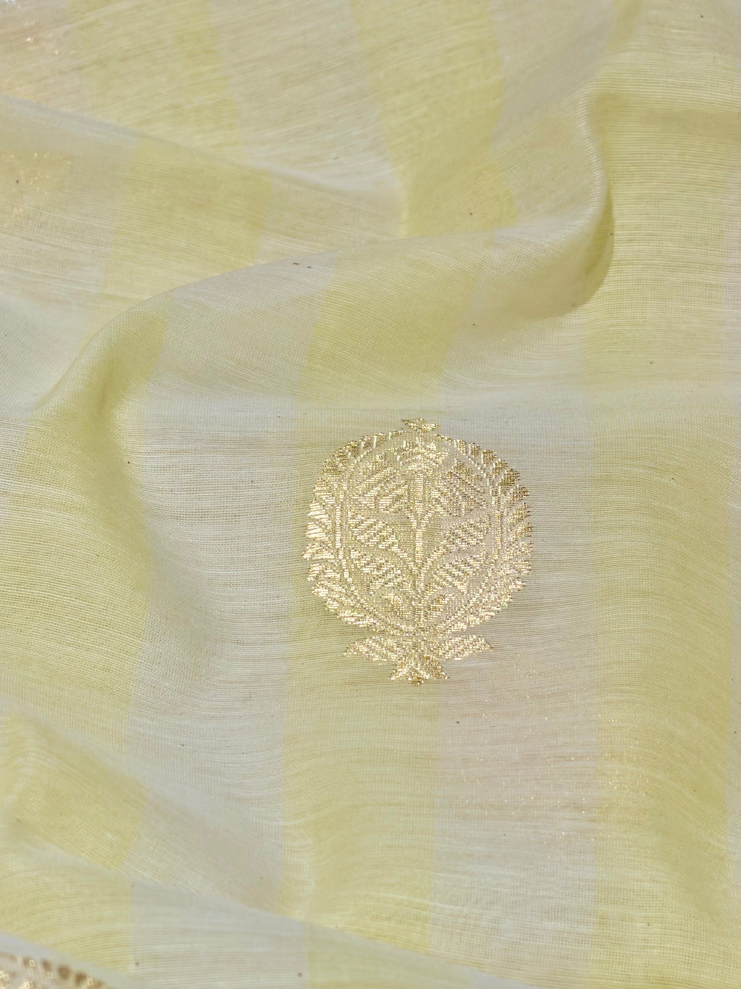 Lemon Yellow Premium Cotton Fabric With Floral Motifs