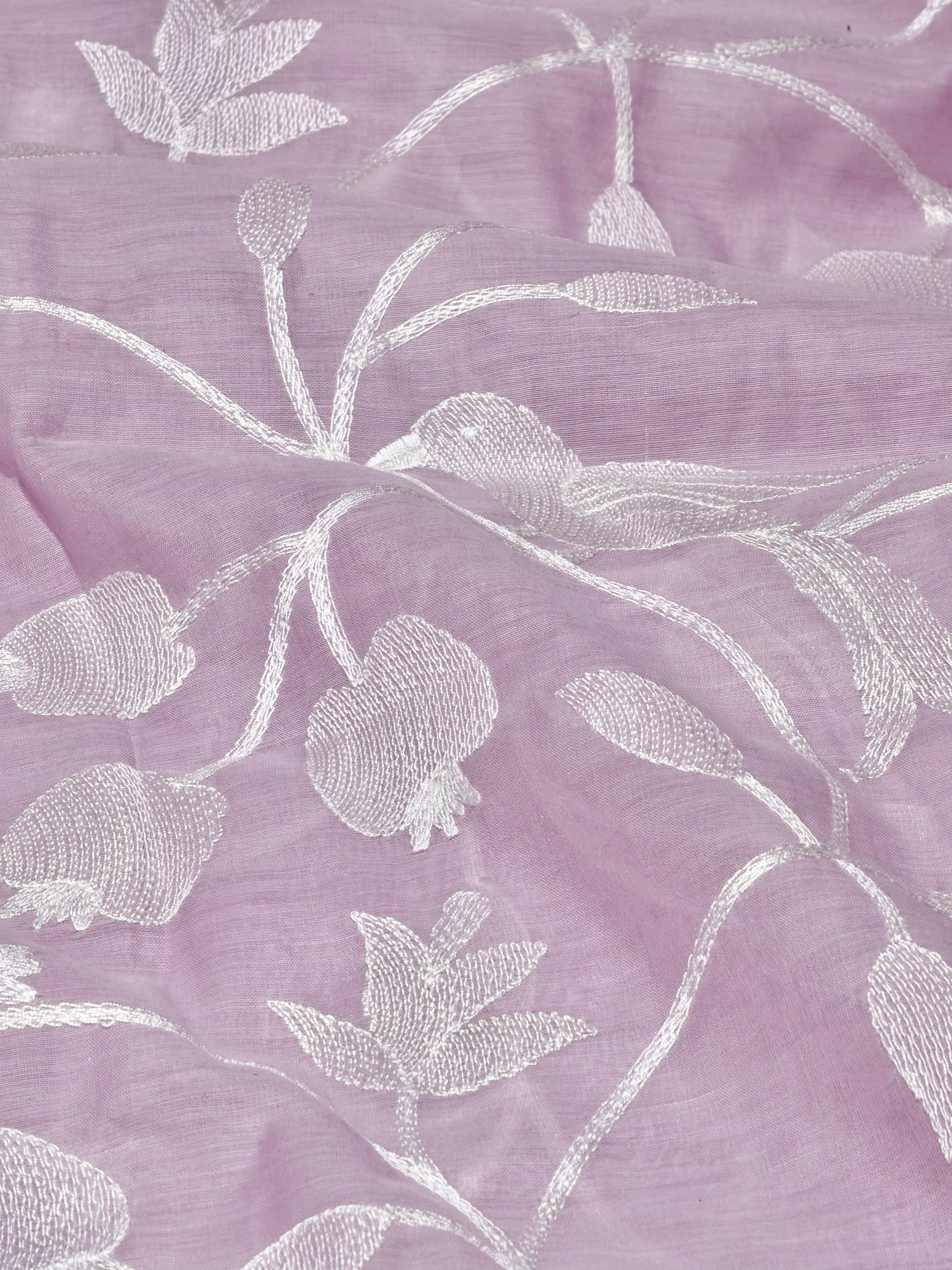 Lavender Mul Fabric With Embroidery
