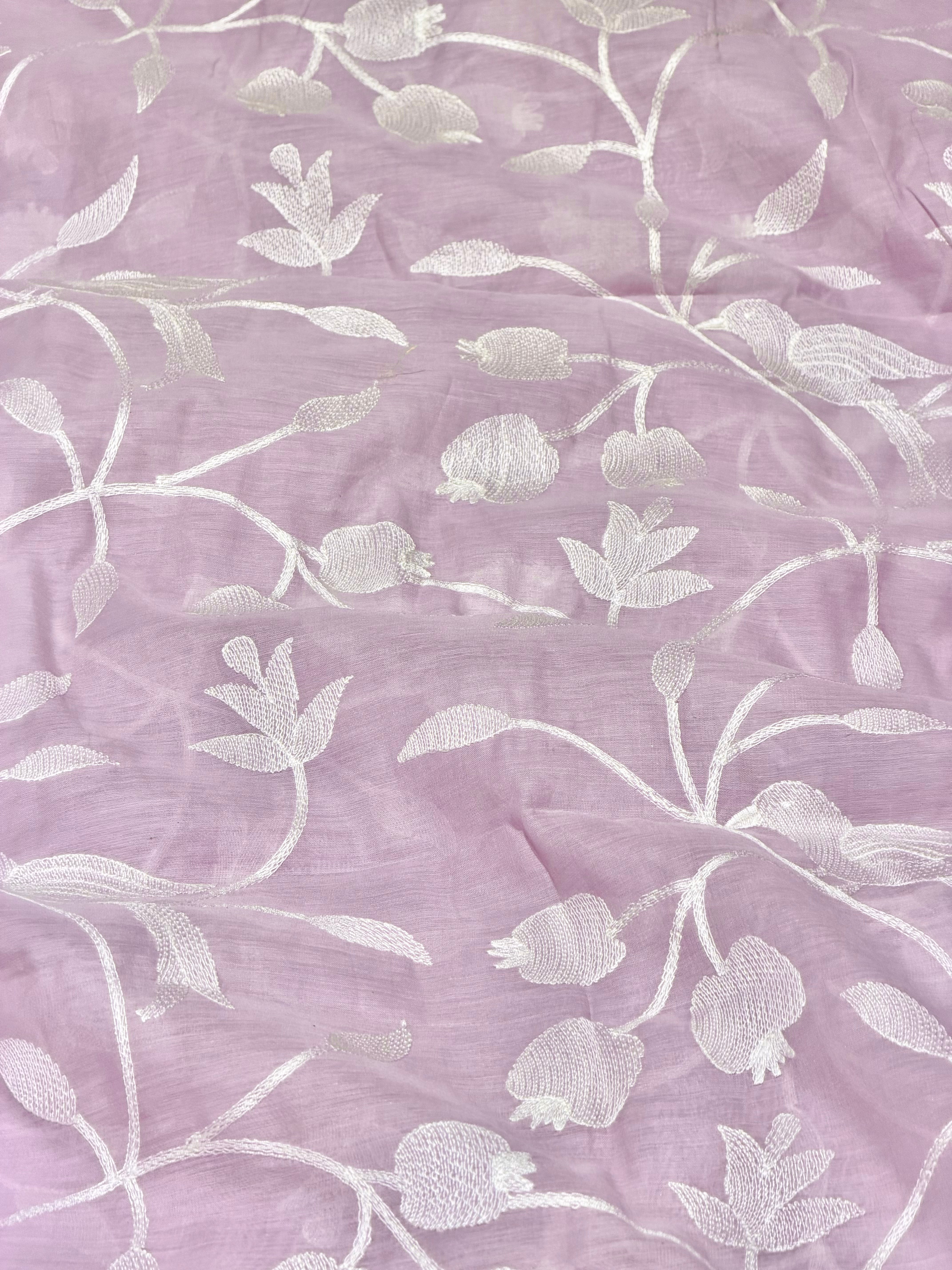 Lavender Mul Fabric With Embroidery