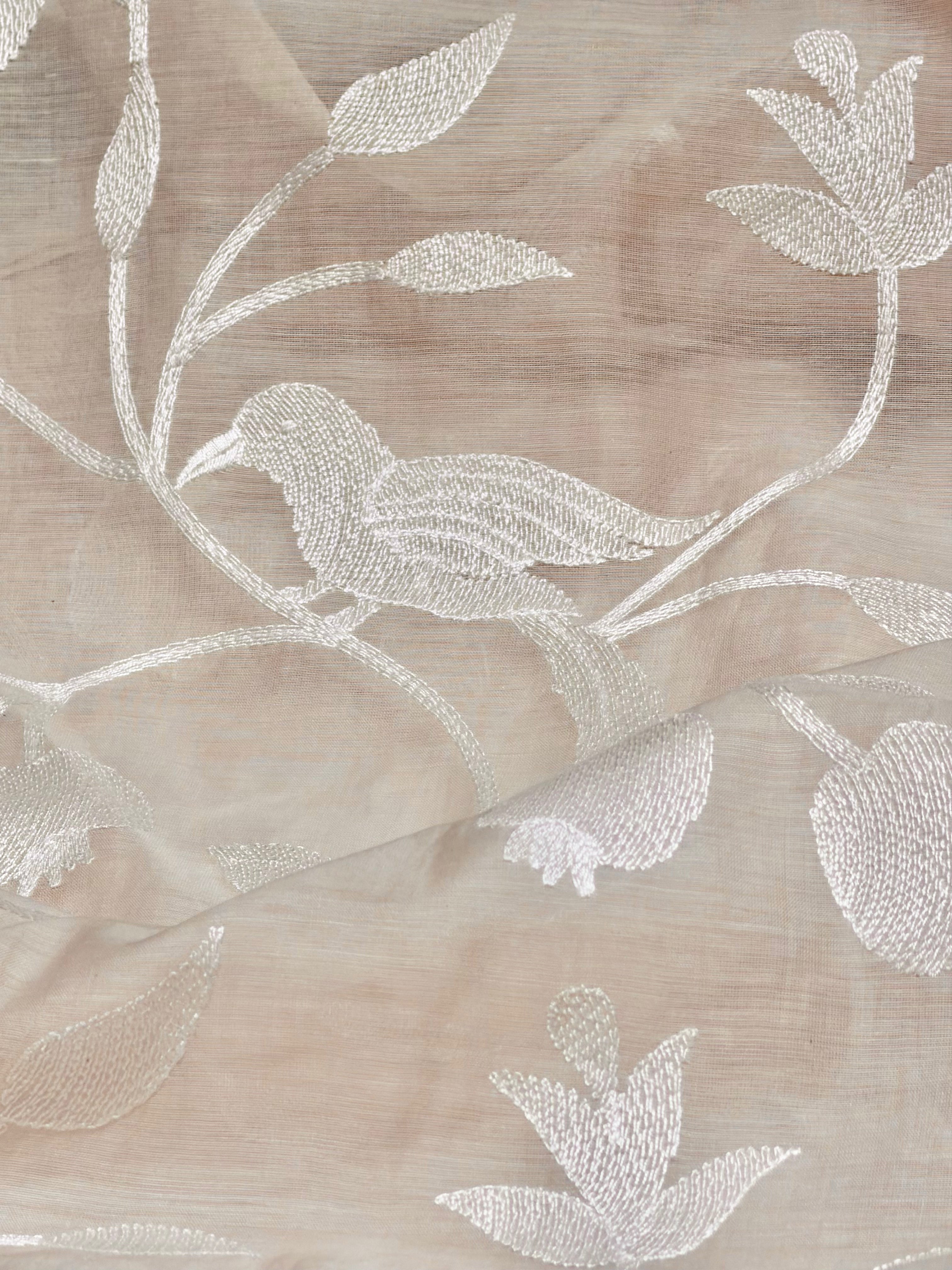 Beige Mul Fabric With Embroidery