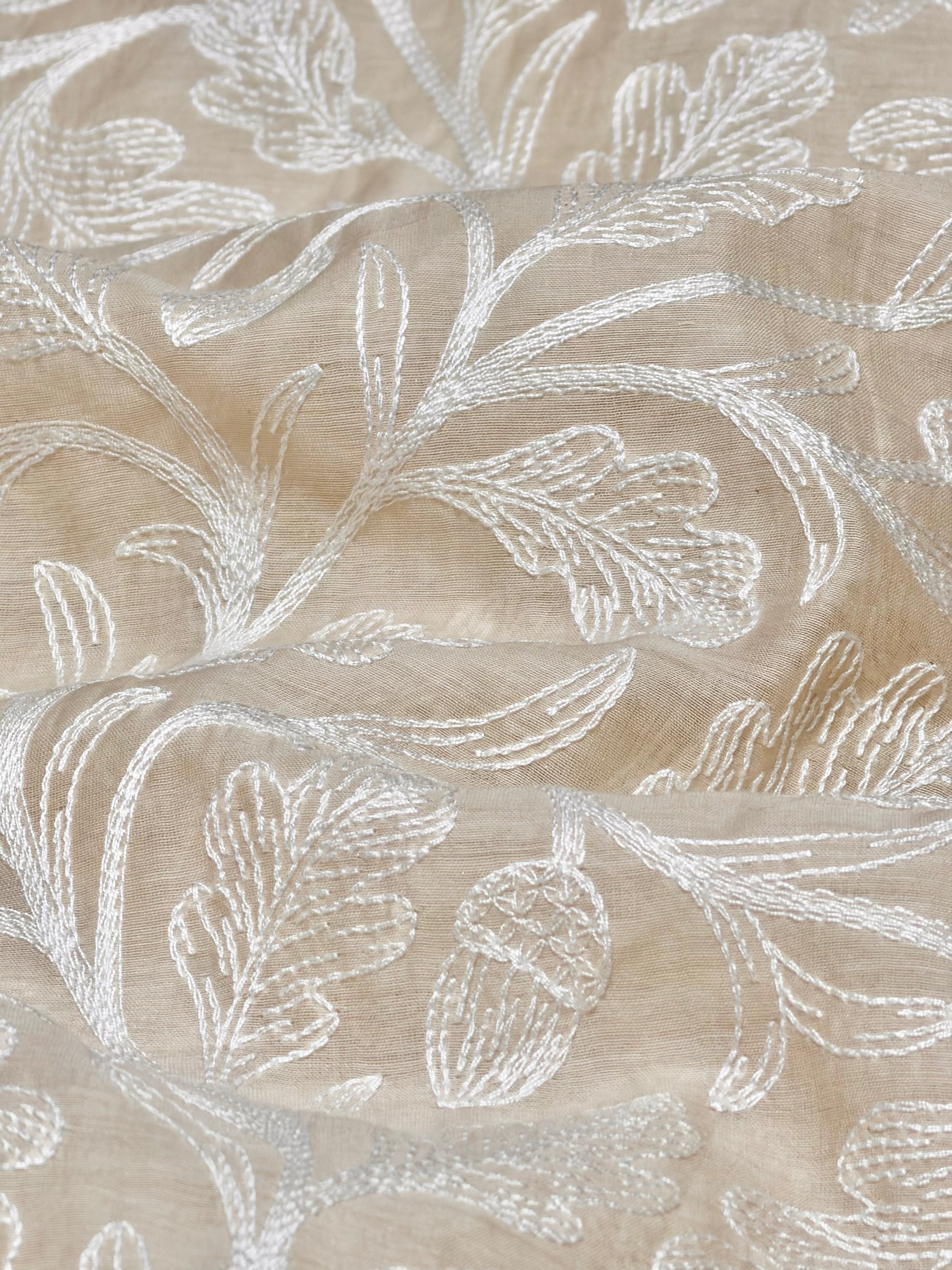 Off-White Mul Fabric With Embroidery