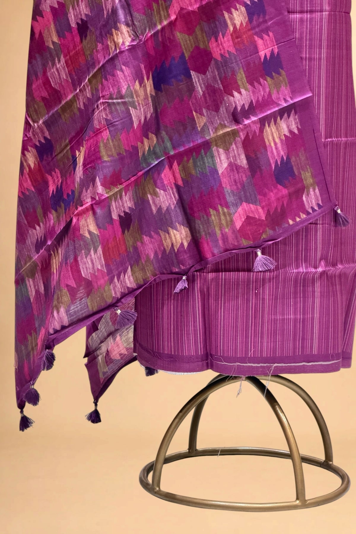 Magenta Purple Printed Pure Banarasi Munga Silk Suit Set