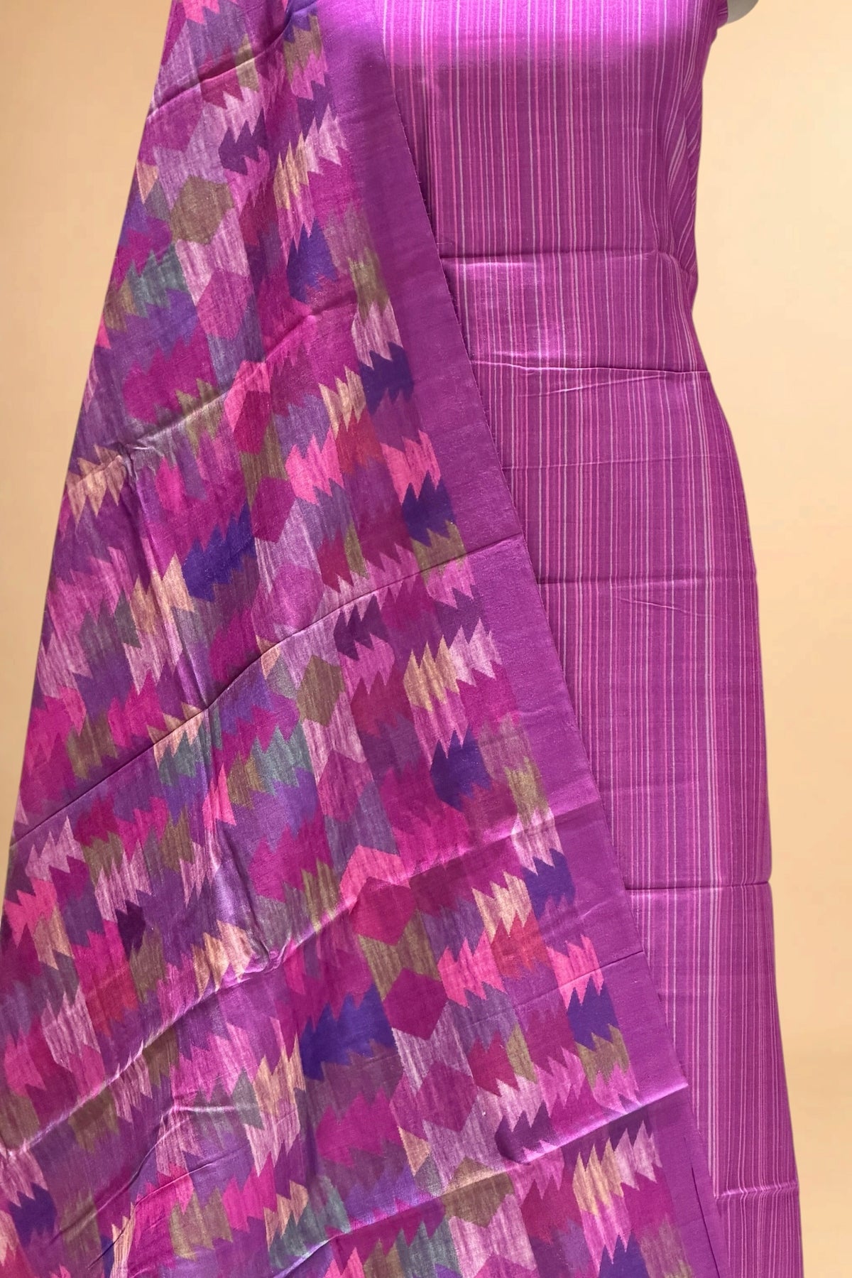 Magenta Purple Printed Pure Banarasi Munga Silk Suit Set