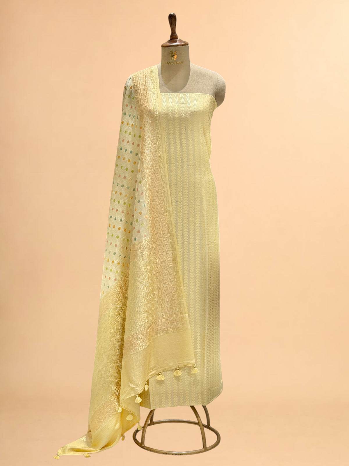Natural Cream Pure Munga Silk Suit Set Hand Brush Paint Dupatta 