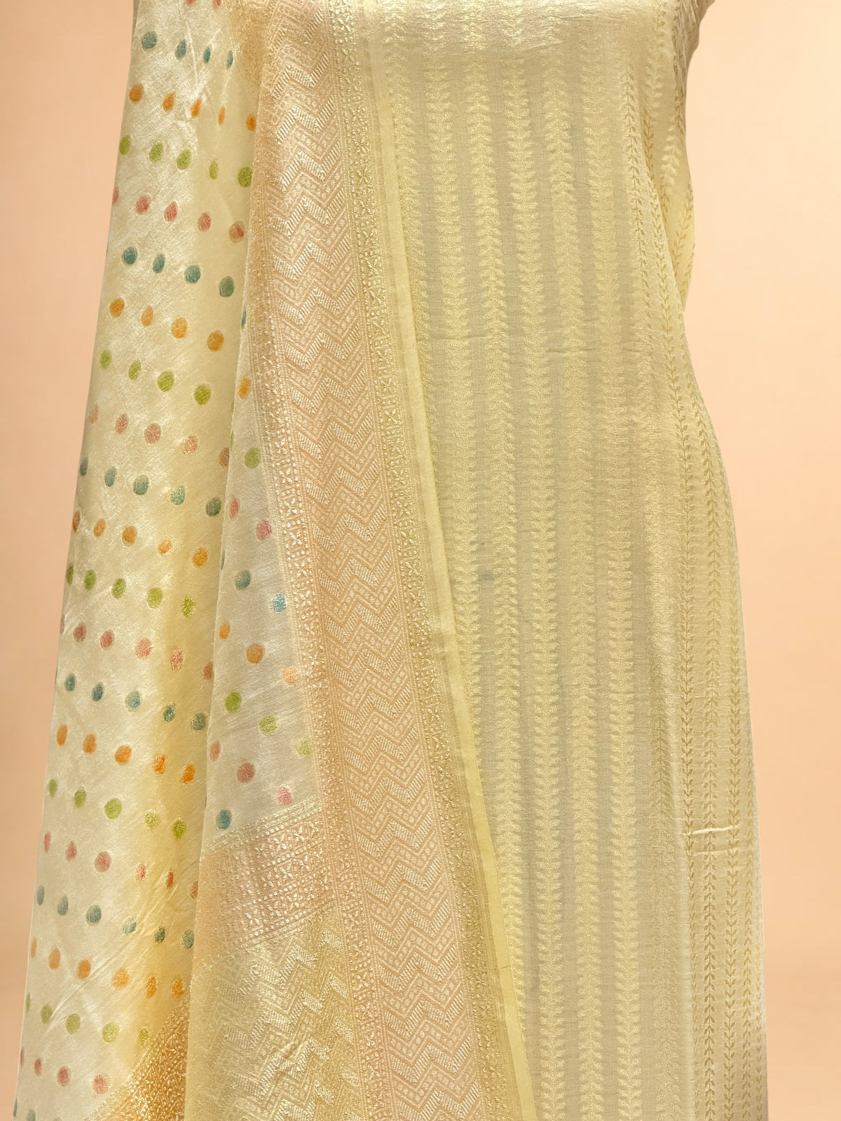 Natural Cream Pure Munga Silk Suit Set Hand Brush Paint Dupatta 