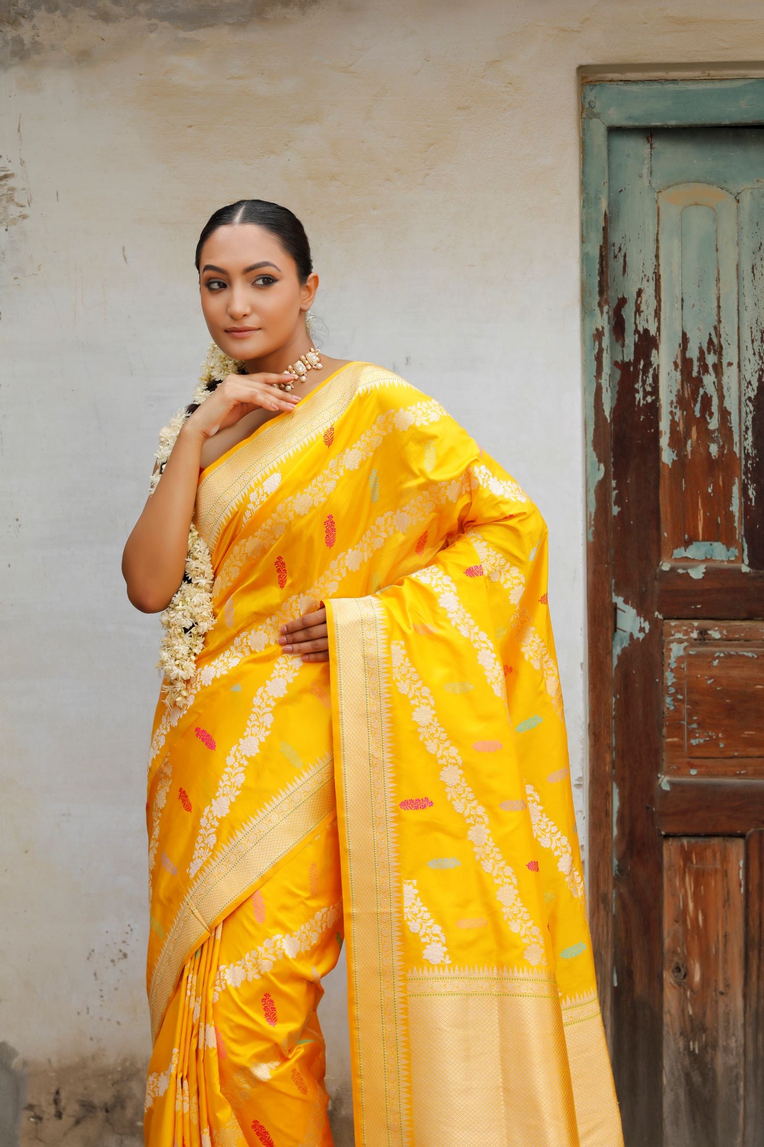 Bright Yellow Pure Katan Silk Saree