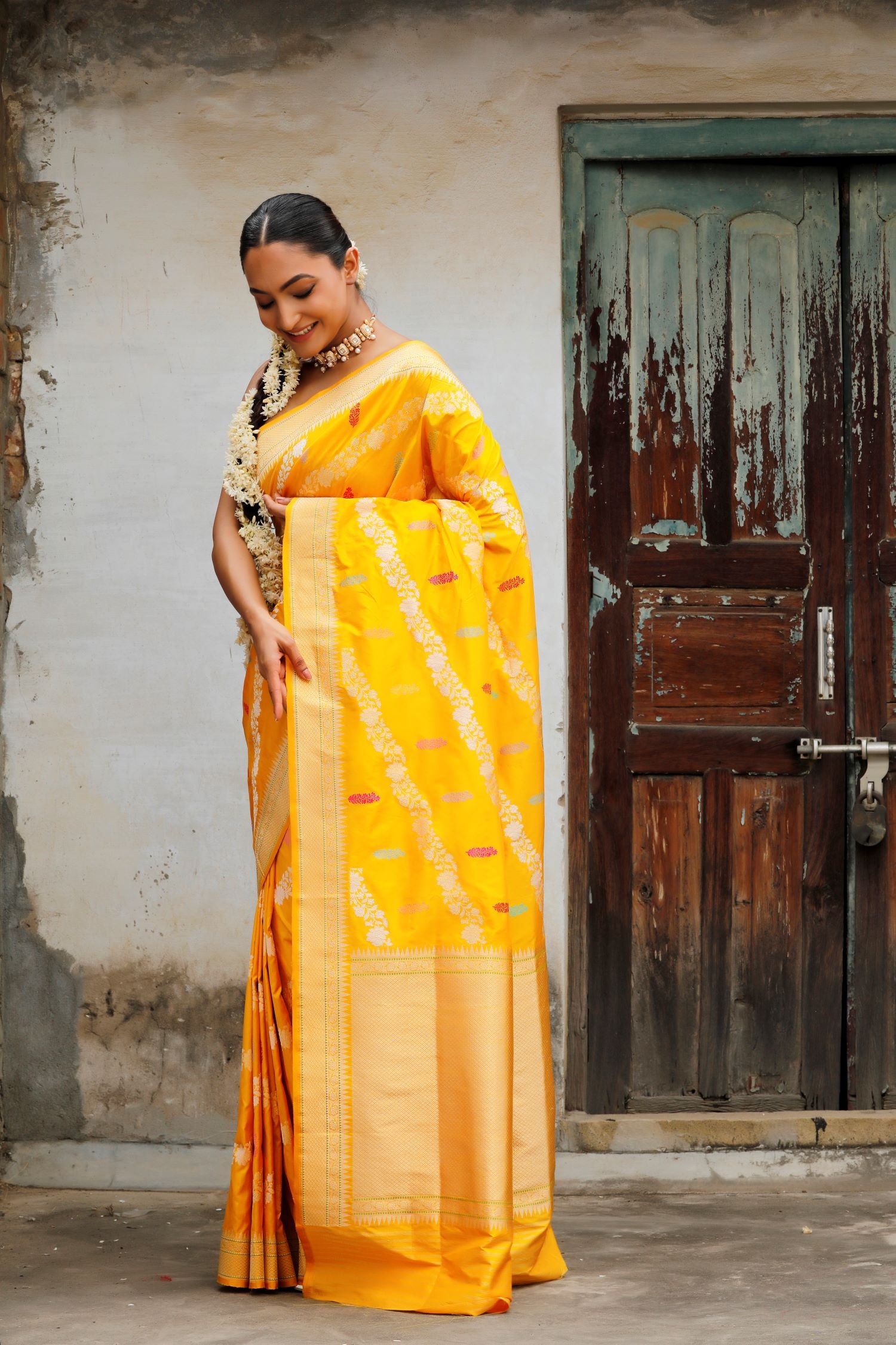 Bright Yellow Pure Katan Silk Saree
